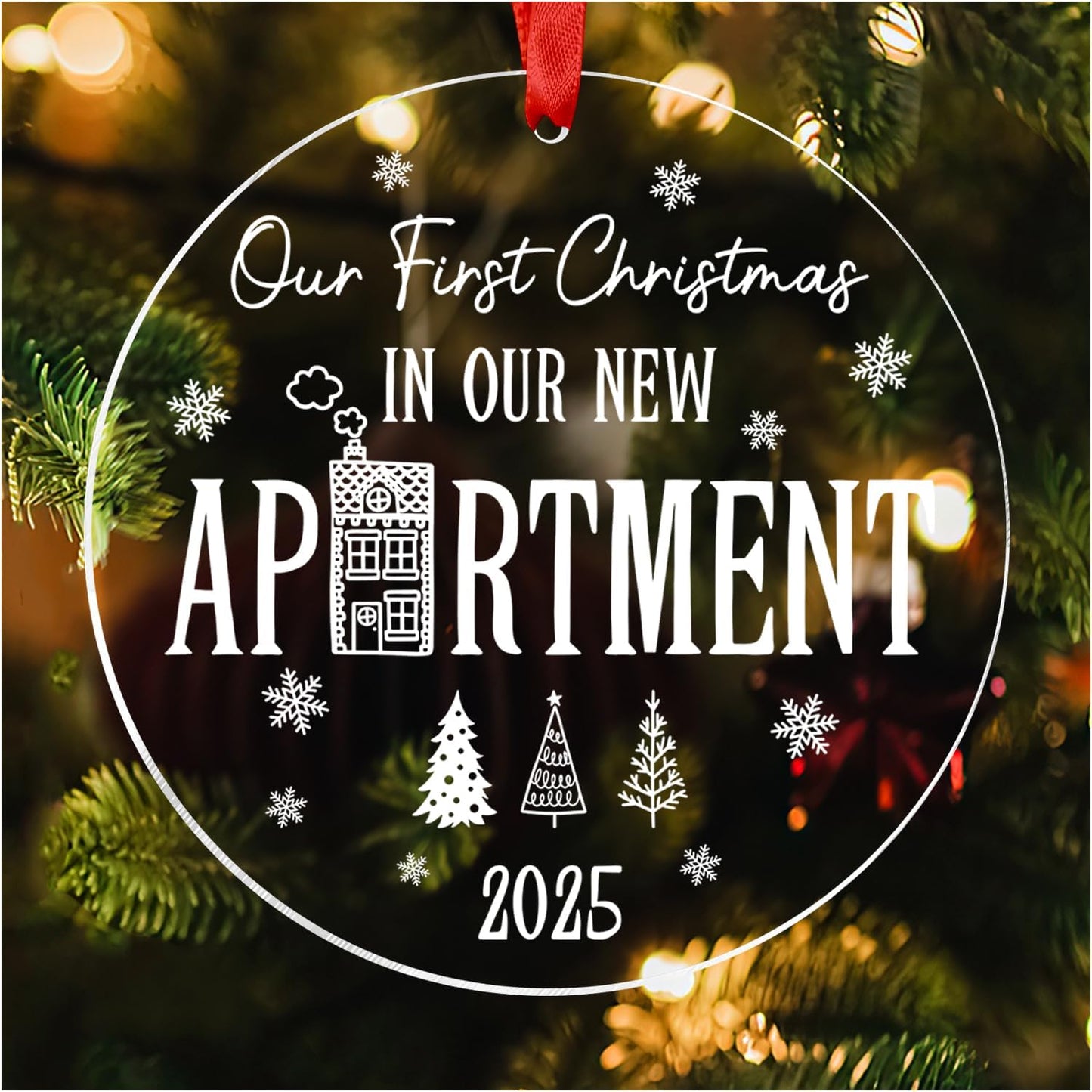 Our First Christmas in Our New Apartment 2025 Xmas Ceramic Ornament - Apartment Decor House Warming Gifts 1st Apartment Christmas Ornament Idea for New House Housewarming Couple & Family Xmas Gifts