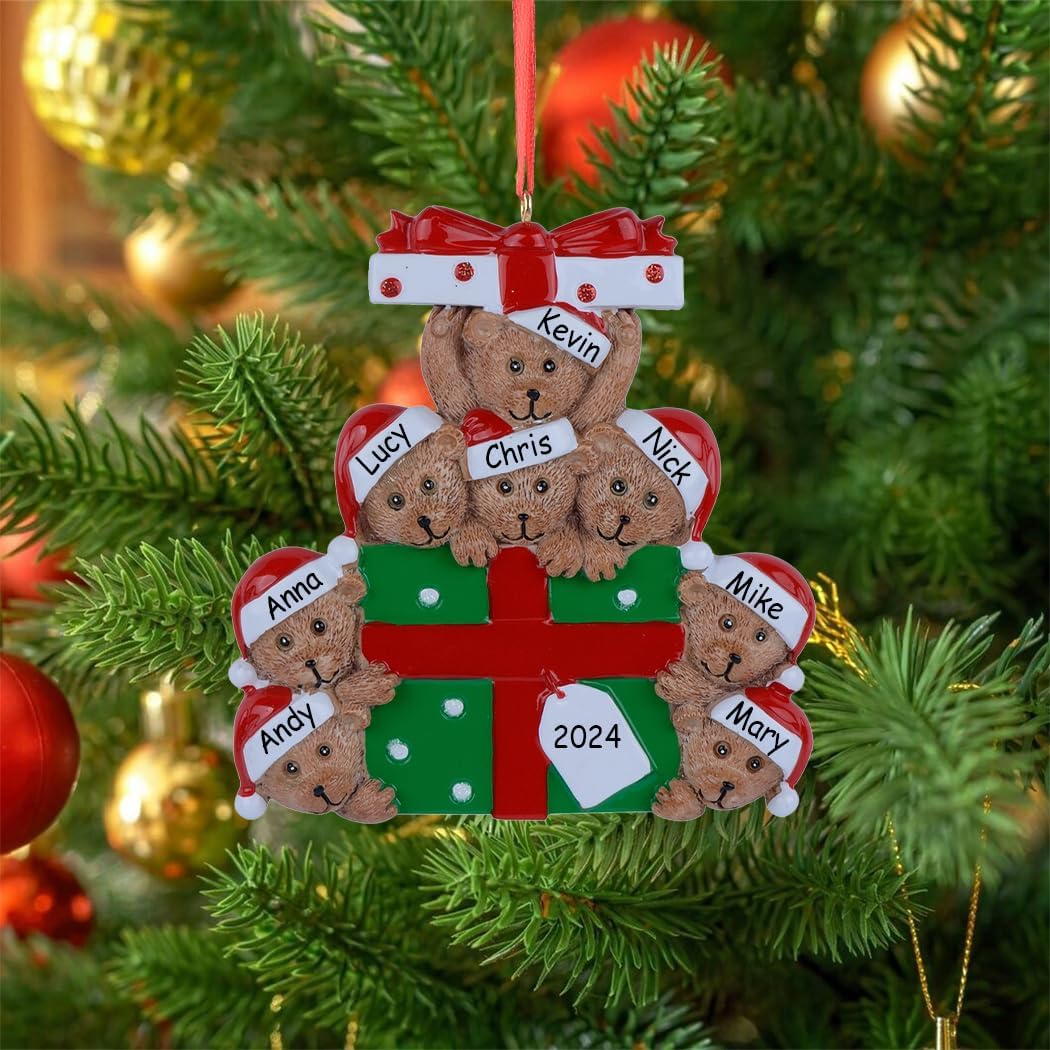 Personalized Family Ornament 2024, Bear Family of 8 Christmas Tree Ornament, We are a Big Family Ornaments for Christmas Tree Decor, Unique Bear Gifts for Mom, Dad, Grandkids, Grandma, Grandpa
