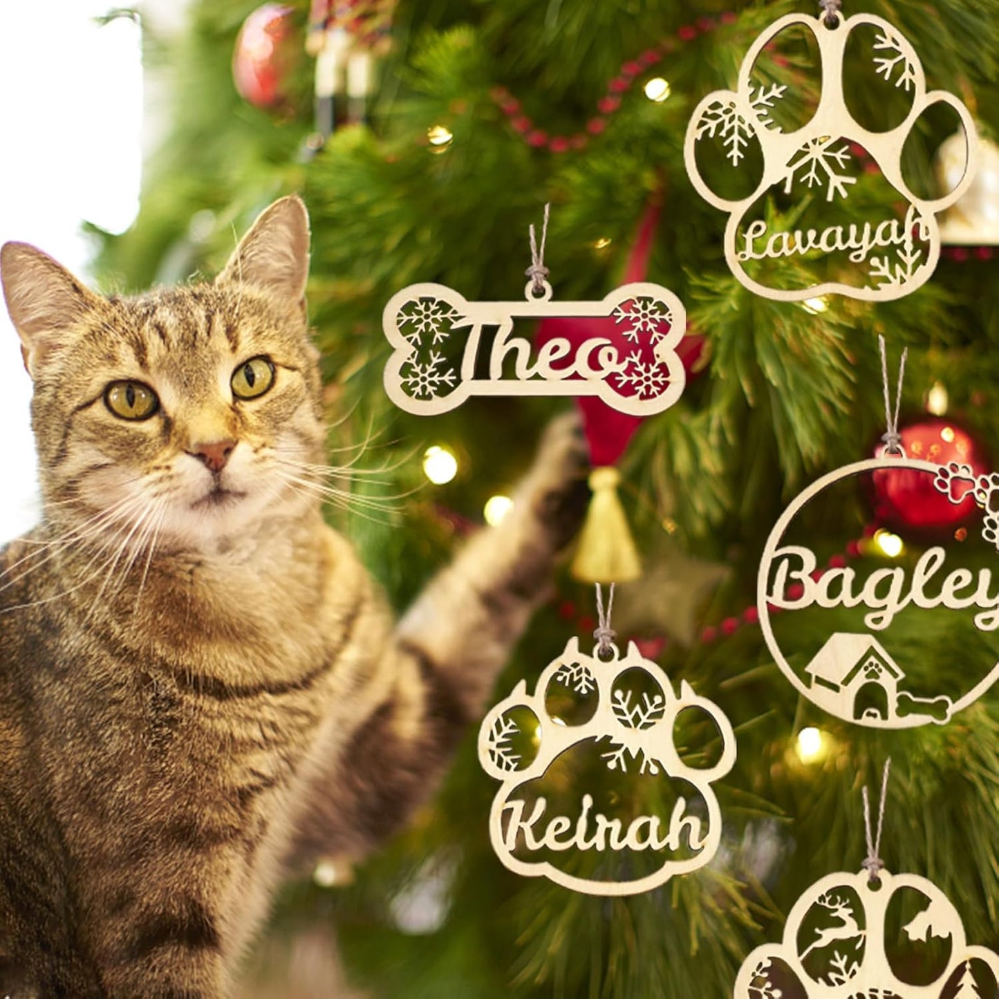Personalized Christmas Ornaments 2025 with Names Custom Christmas Wooden Pet's Name Ornaments Personalized Dog Cat Paw Ornament