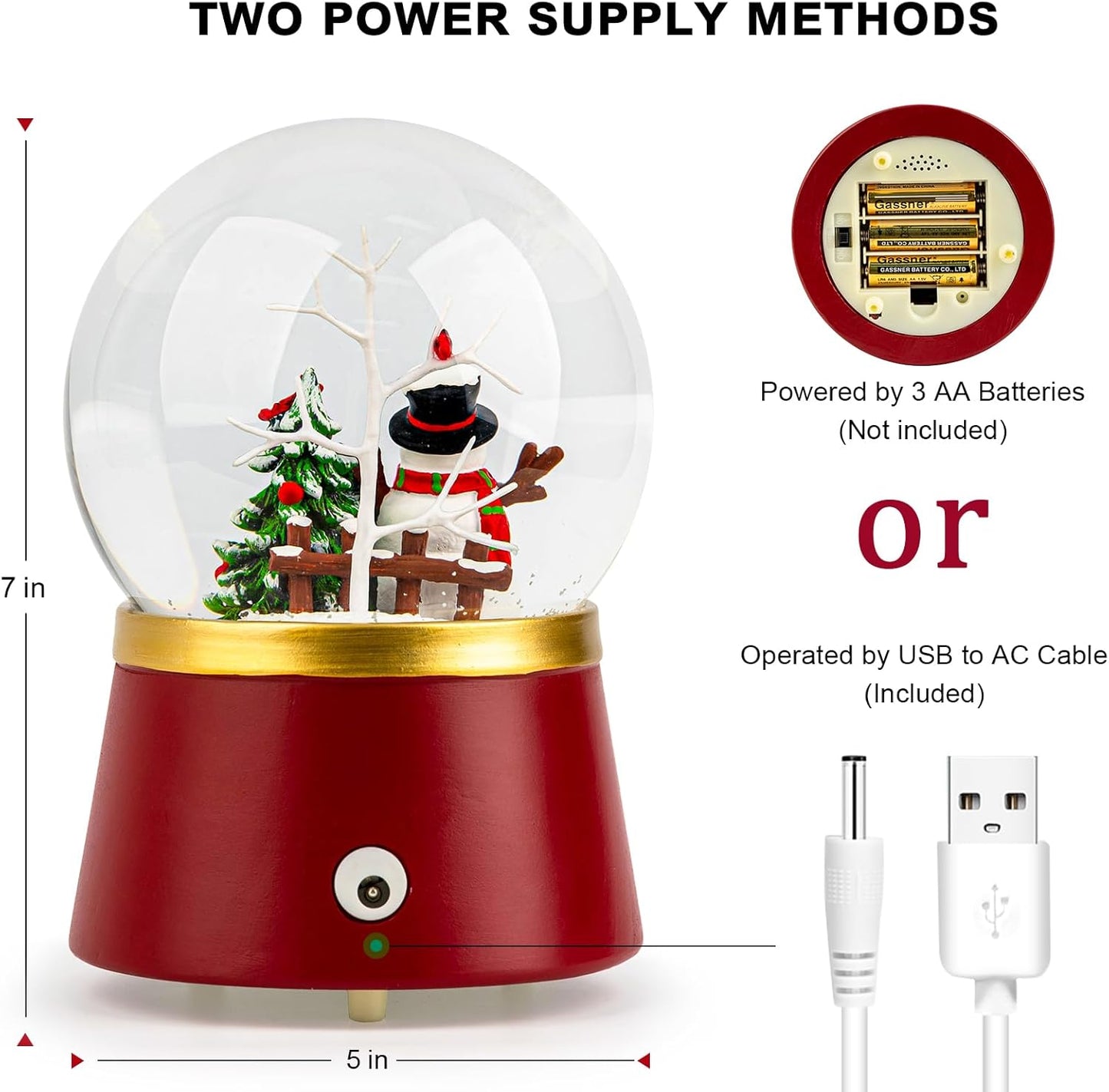 Christmas Snow Globe Lantern Water Glittering Snowman Crown with Music & Timer, USB Lined/Battery Operated Lighted Water Lantern for Christmas Festival Decoration Gifts