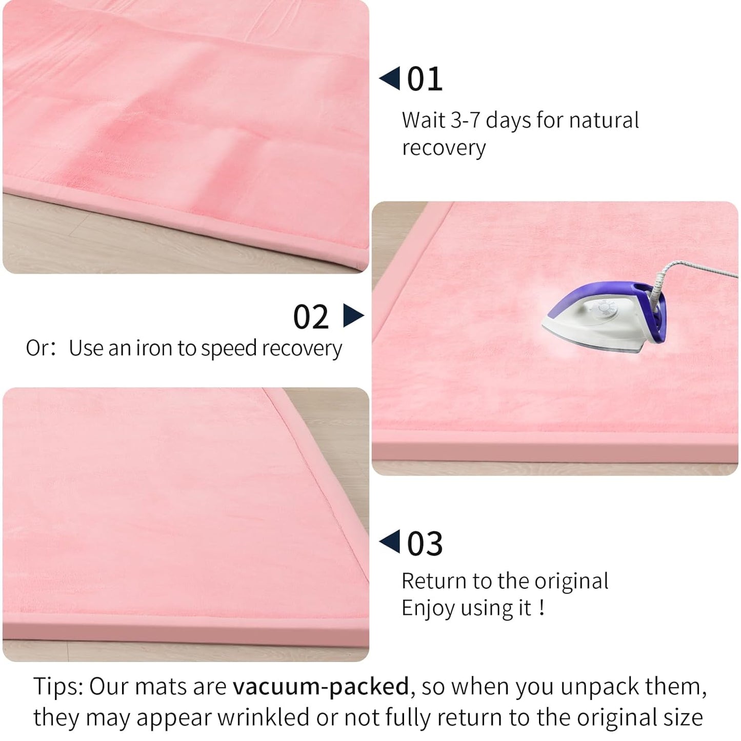 ACOMOPACK Baby Play Mat for Floor 1.3" Thick Memory Foam Play Mat 59"×71" Tummy Time Crawling with Non-Slip Bottom for Living Room,Nursery,Soft Velvet Playpen Mats for Kids,Infants（Pink）