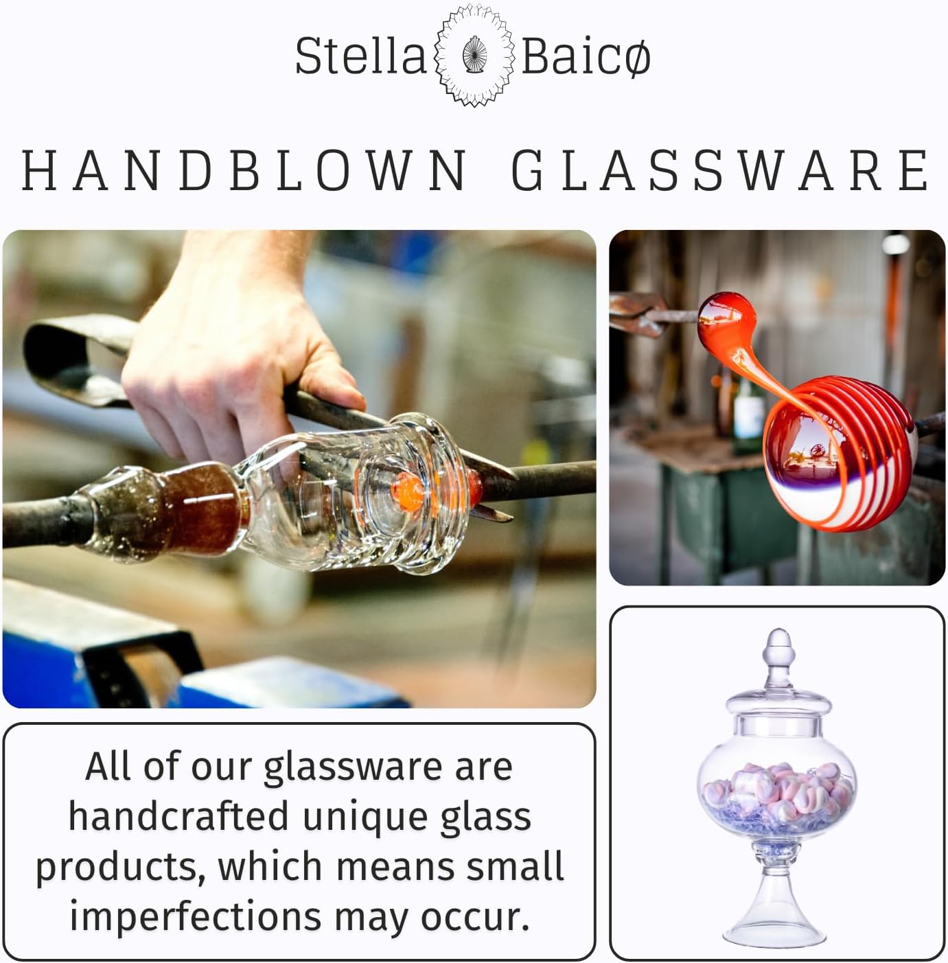 Stella Baic Hand-Blown Glass Apothecary Jar with Lid, Minimalist Style, Decorative Jar, Clear Glass Candy Jar, Height: 12.6", Diameter: 6.5