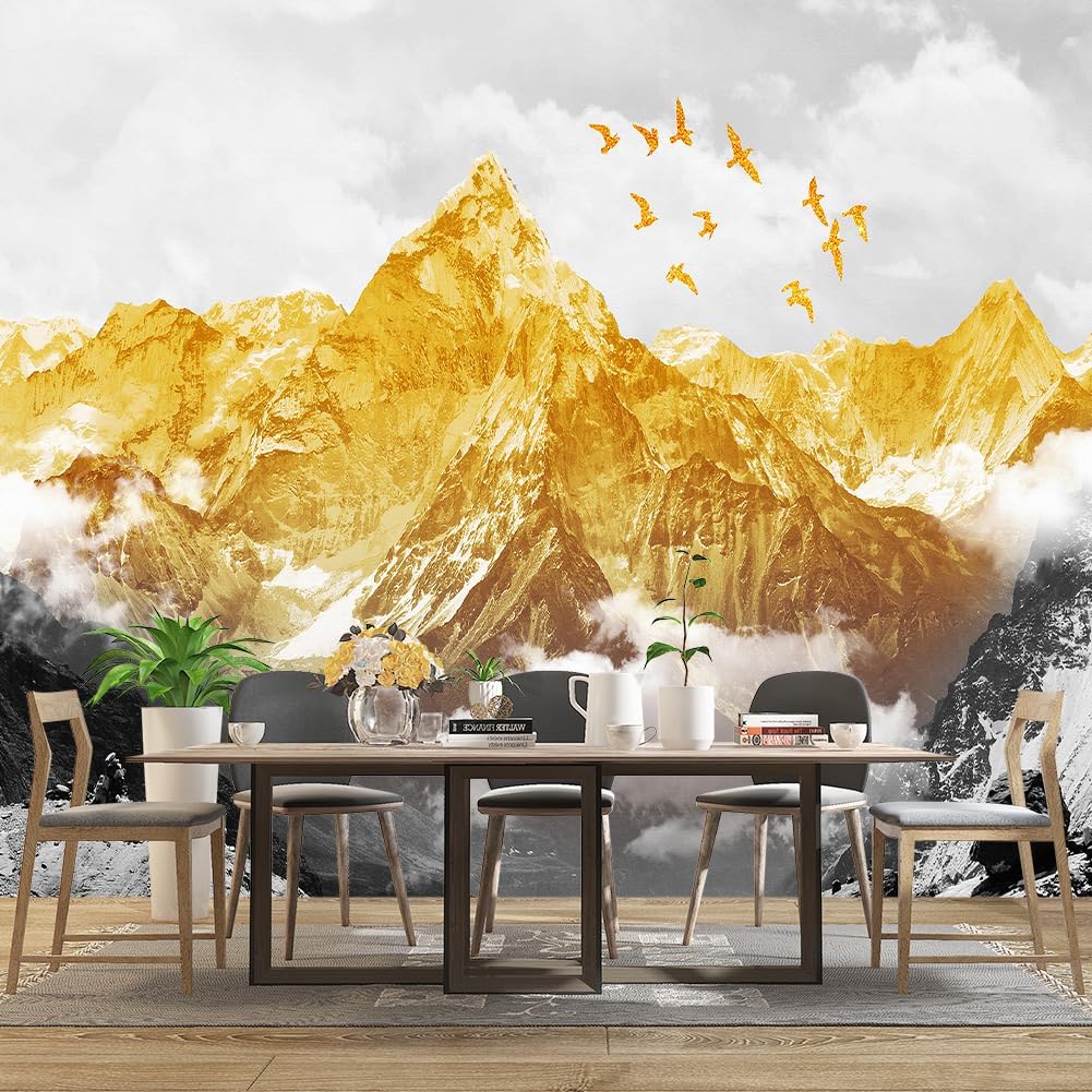 Golden Mountain Wallpaper for Bedroom Scene Large Wall Mural Living Room Adhesive Fabric Decor - 91"x65"（Not Peel and Stick）