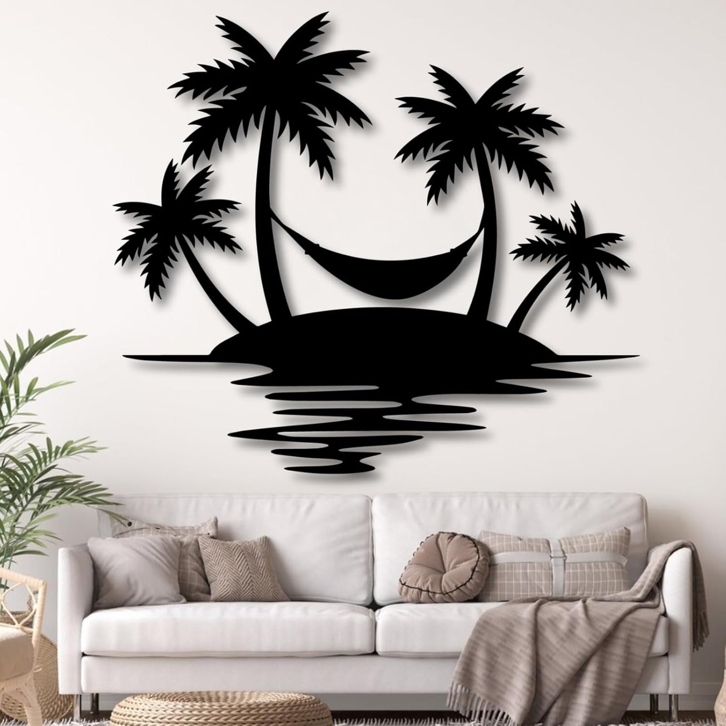 Palm Tree Metal Wall Decor,Palm Tree Outdoor Wall Art,Tropical Palm Tree Wall Decorations for Living Room,Outdoor Wall Decorations for House(31"×28",White)
