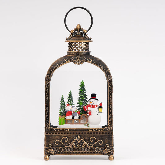 Christmas Snow Globes Lantern Christmas Snow Globe with Music Snowman Sledding,6H Timer,USB Lined Operated Lighted Lantern for Christmas Festival Decoration Gifts