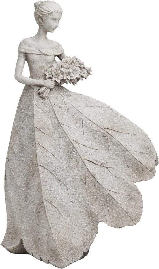 Guichifun Fairy Statue Collection Home Decoration - Grey Leaf Angel Girls Resin Home Decor for Outside or Inside Rustic Garden Outdoor Yard Decorations Figurines Gift 14.25 x 9 x 20.25 Inch