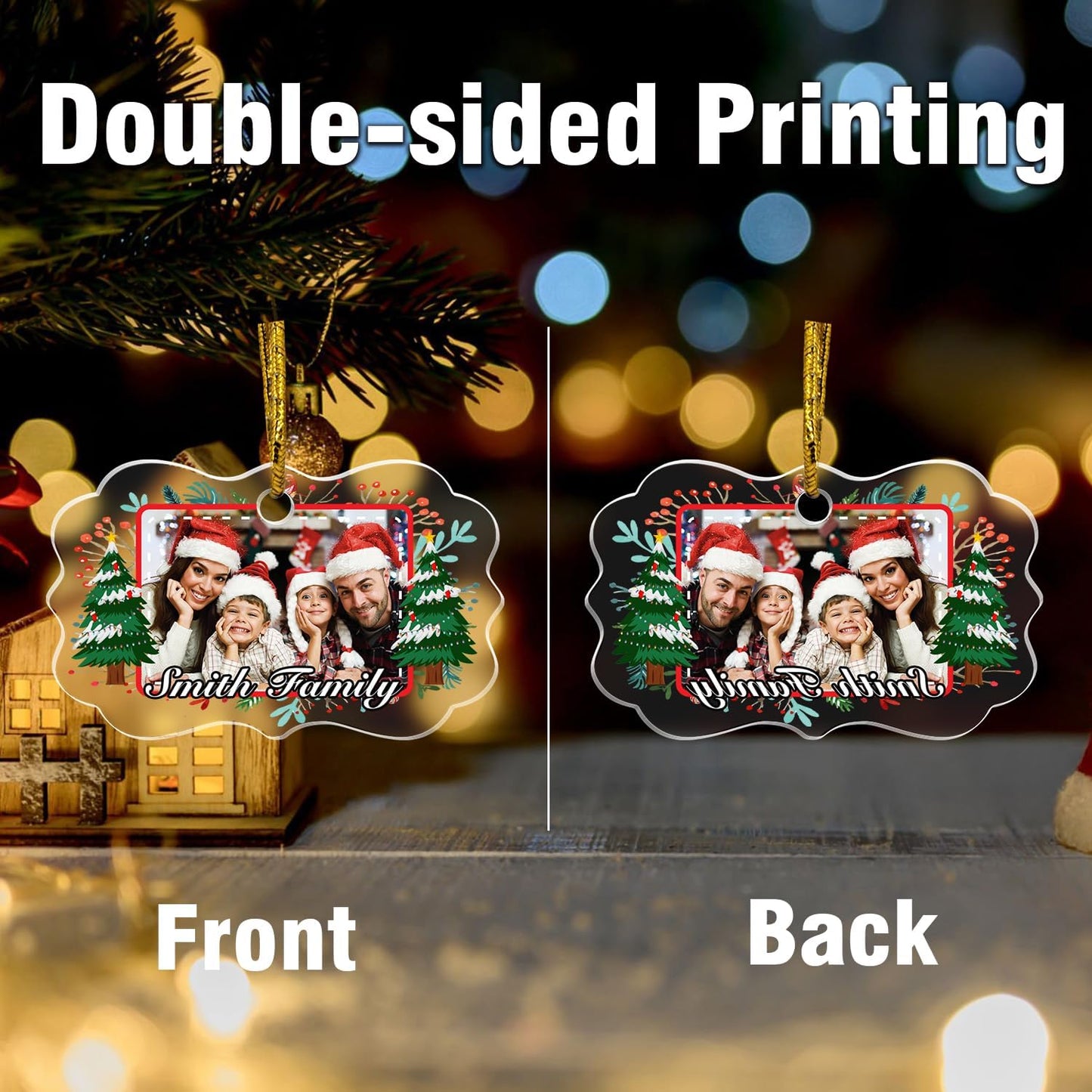 Personalized Crystal Photo Ornaments, Christmas Tree Hanging Decor, Custom Ornaments for Family, Decorative Hanging Glass Pendant, Design Own Picture, Gifts for Christmas, Butterfly Shape