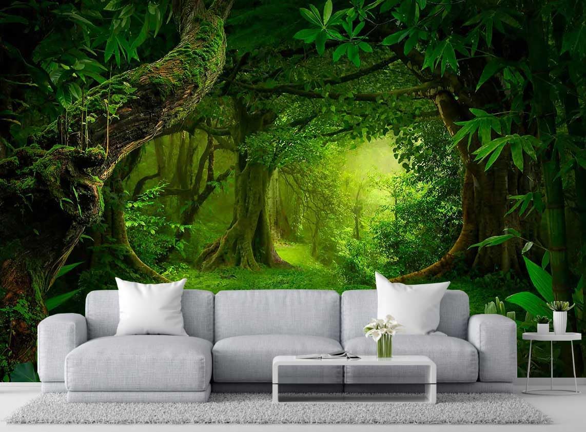 Green Forest Wallpaper Ancient Large Trees Wall Mural for Bedroom Living Room Bathroom Sofa Background (Non-self-Adhesive)
