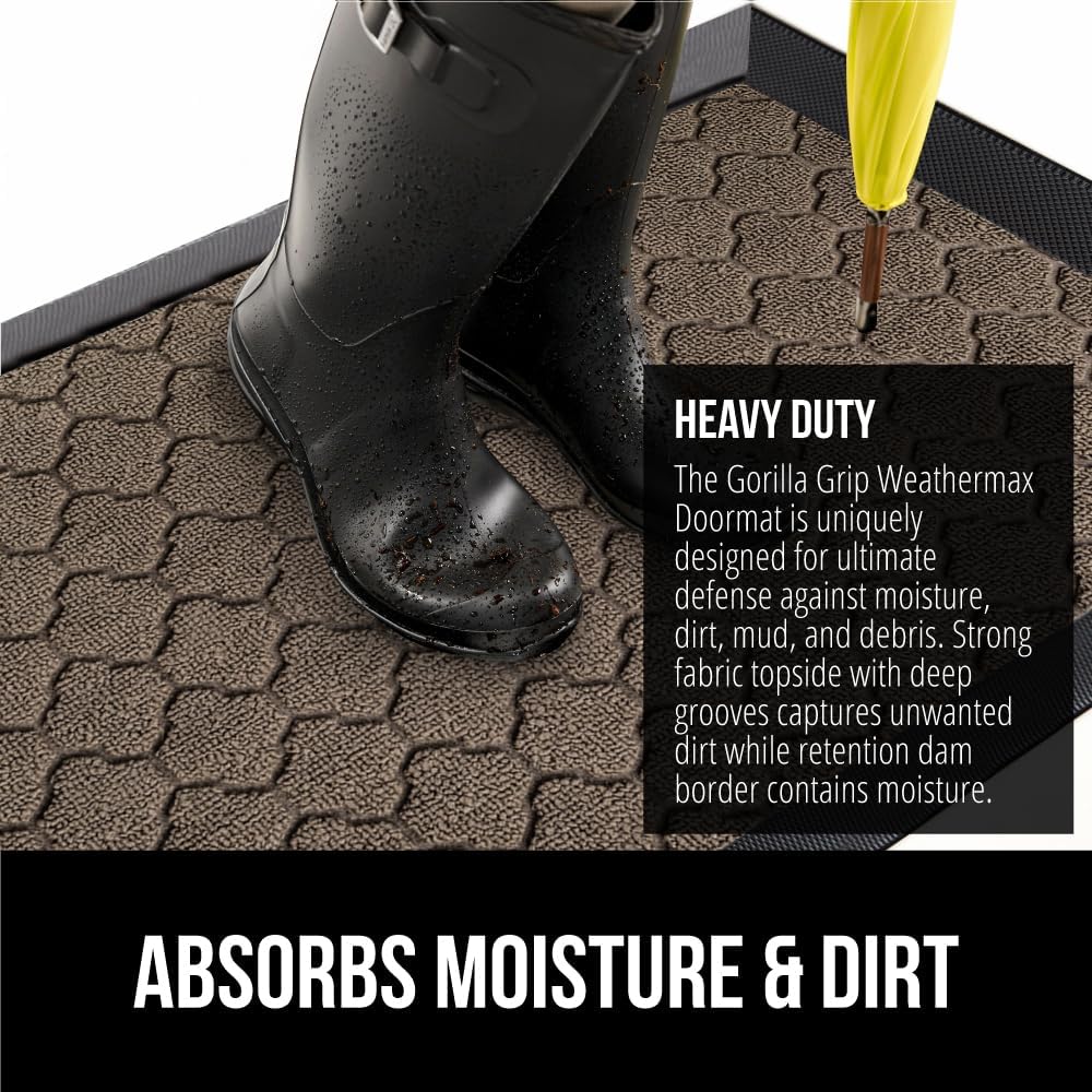 GORILLA GRIP 100% Waterproof All-Season WeatherMax Doormat, 47x35, US Designed Natural Rubber, Stain and Fade Resistant, Low Profile Indoor Outdoor Door Mats, Easy Clean Patio Mat, Latte Quatrefoil