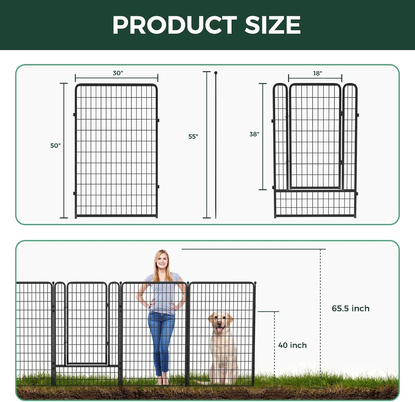 FXW Garden Fence Outdoor for The Yard – 50in(H) x 40.1ft(L) Heavy Duty Metal Animal Barrier for Dog and Rabbit, Decorative Dog Fence, 16 Panels, Black