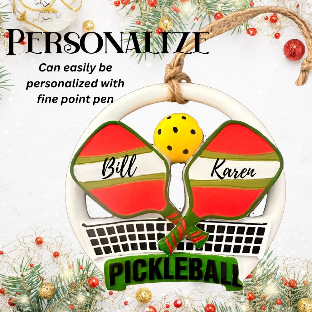 Pickleball Christmas Ornament – Personalized Sports Holiday Decoration with Paddles, Ball & Net – Write-On Ornament for Names – Pickleball Gifts for Players, Coaches & Fans