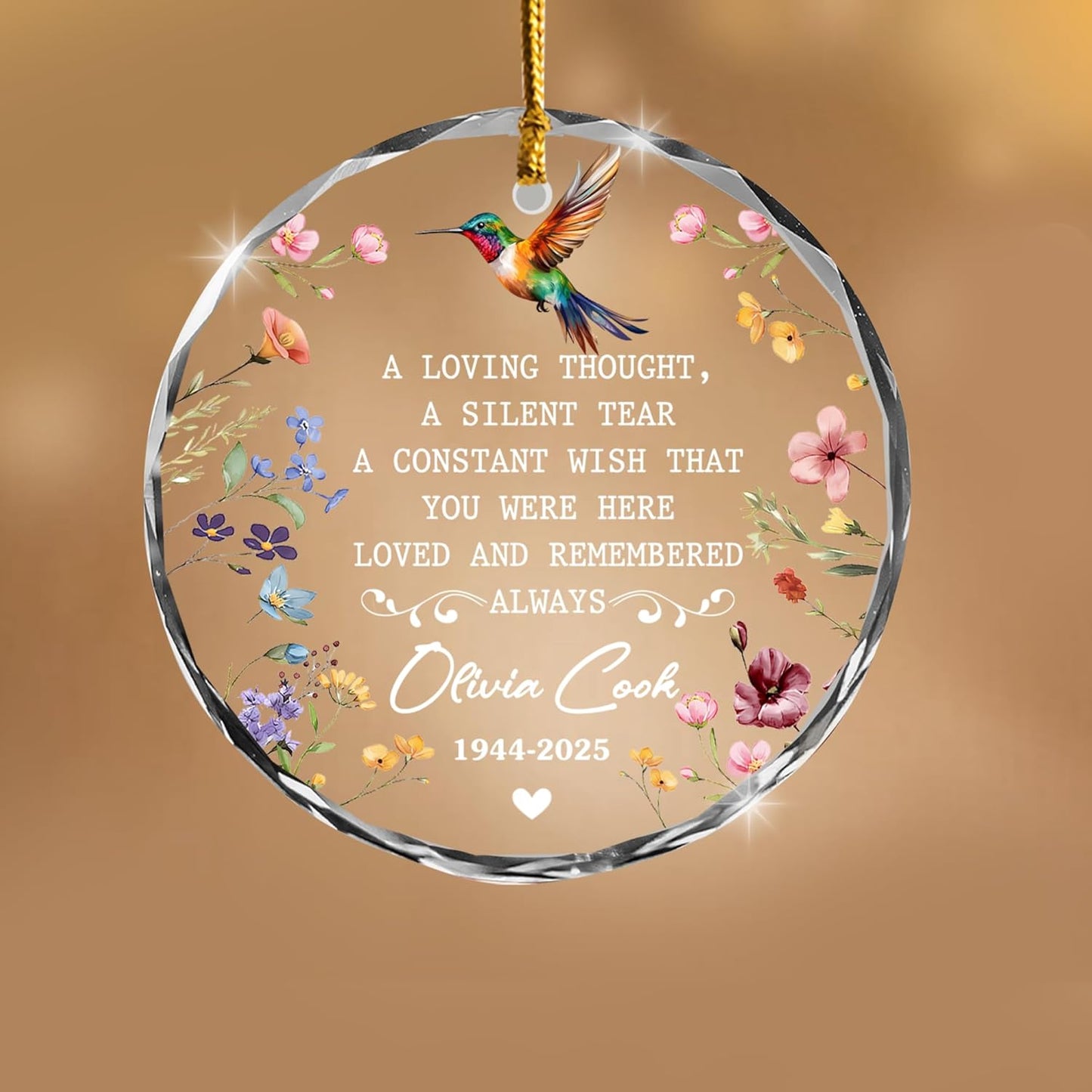 Personalized Memorial Hummingbird Glass Ornament – Custom Photo, Name, Birth Year & Passing Year – “Loved and Remembered Always” Memorial Keepsake for Loss of Loved One 2025