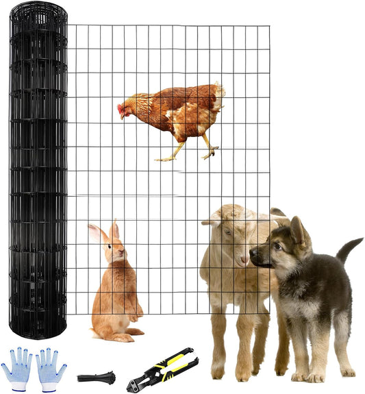 Tongmo 4 ft x 100 ft Black PVC Coated Welded Wire Fence, 16GA Garden Chicken Wire Fence Roll, Mesh Size 2" x 4" Hardware Cloth, Ideal for Yard Protection and Poultry Netting