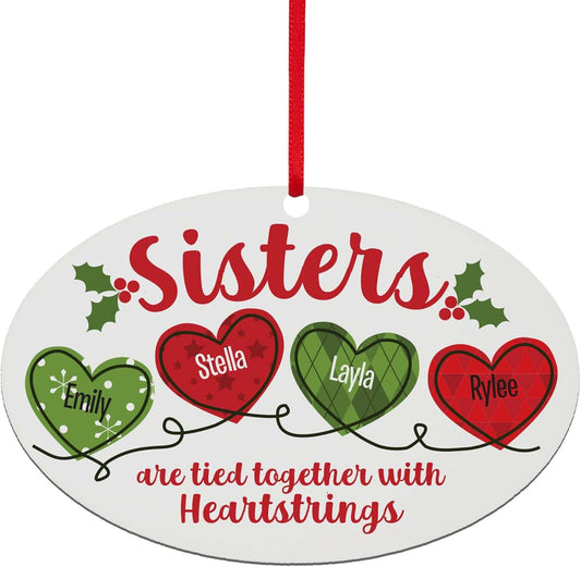 Let’s Make Memories Personalized Christmas Ornament - for Sisters - 2024 Christmas Ornament - Wood - Oval - 2–6 Names - Heartstrings