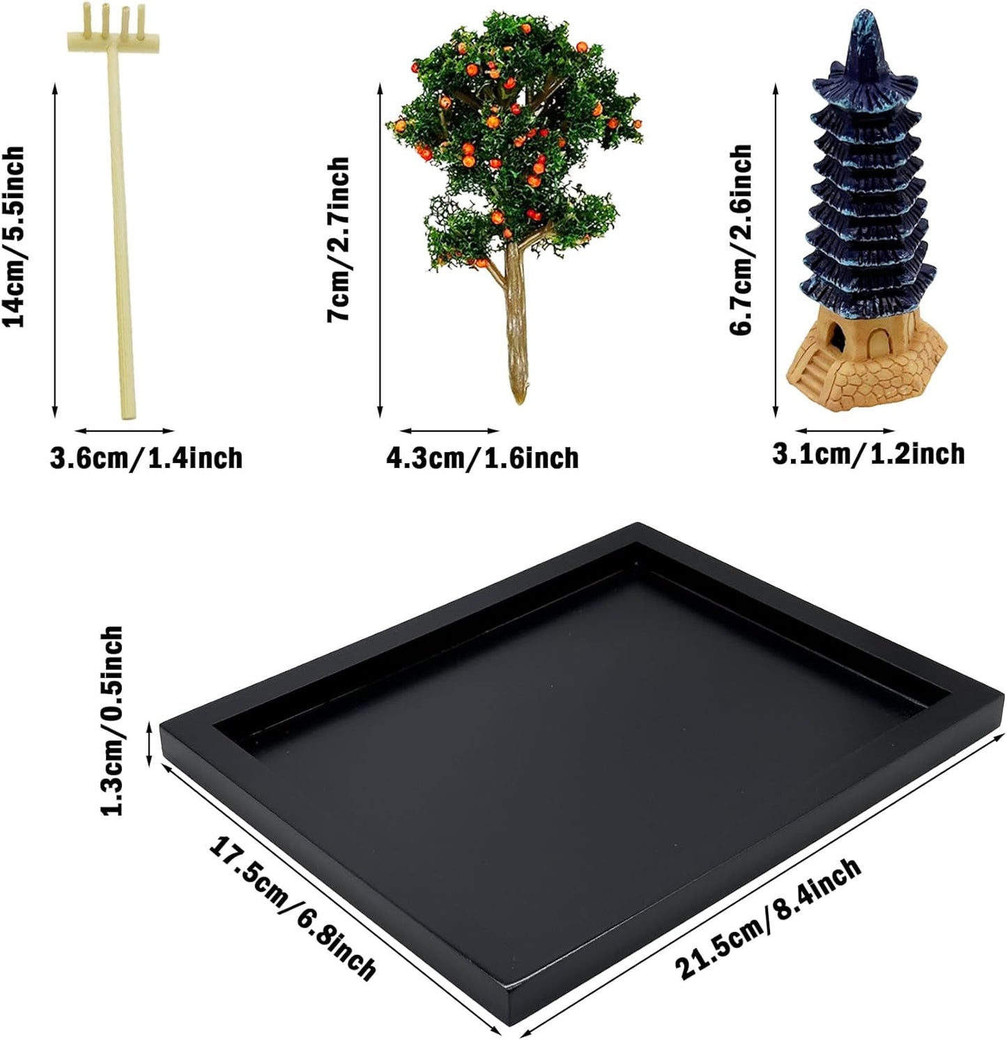 Cayway DIY Zen Garden Kit - Tabletop Zen Decor with White Sand, Model Trees, Desktop Garden for Home Office