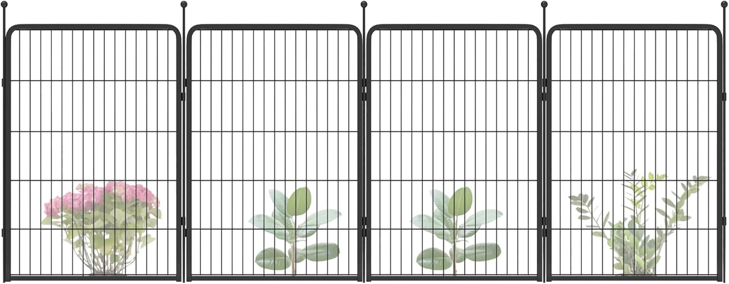 FXW Garden Fence Outdoor for The Yard – 40in(H) x 9.0ft(L) Heavy Duty Metal Animal Barrier for Dog and Rabbit, Decorative Dog Fence, 4 Panels, Black