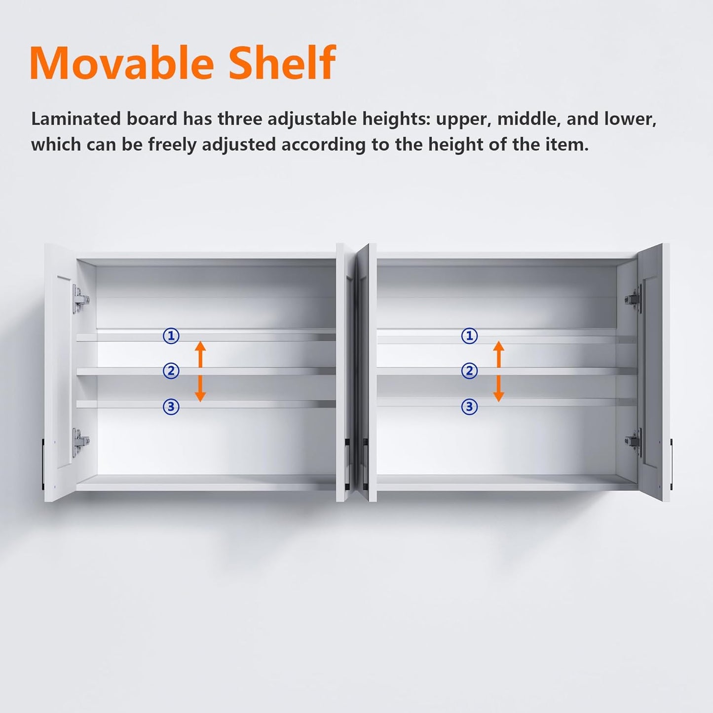 White Laundry Room Cabinets and Storage with 4 Doors and Utility Adjustable Shelf，Gabinetes Para Cocina Cupboard Kitchen Organizers and Storage Pantry Wall Mounted 12.4"D x 47.2"W x 19.7"H