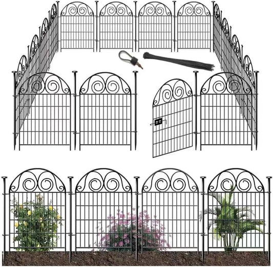 Garden Fencing 36 Inch High, 22 Panels Total Length 48 Ft(L) Dog Fence Outdoor for Yard, Black Metal Temporary Fencing Stakes, Reusable Defense Fence for Yard│Patented