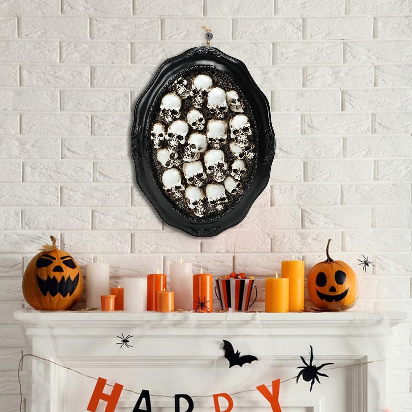 10.2" Halloween Skull Decorations, Gothic Skeleton Head Halloween Hanging Wall Decor, Resin Skull Sculptures for Halloween Indoor Outdoor Holiday Party Home Decoration