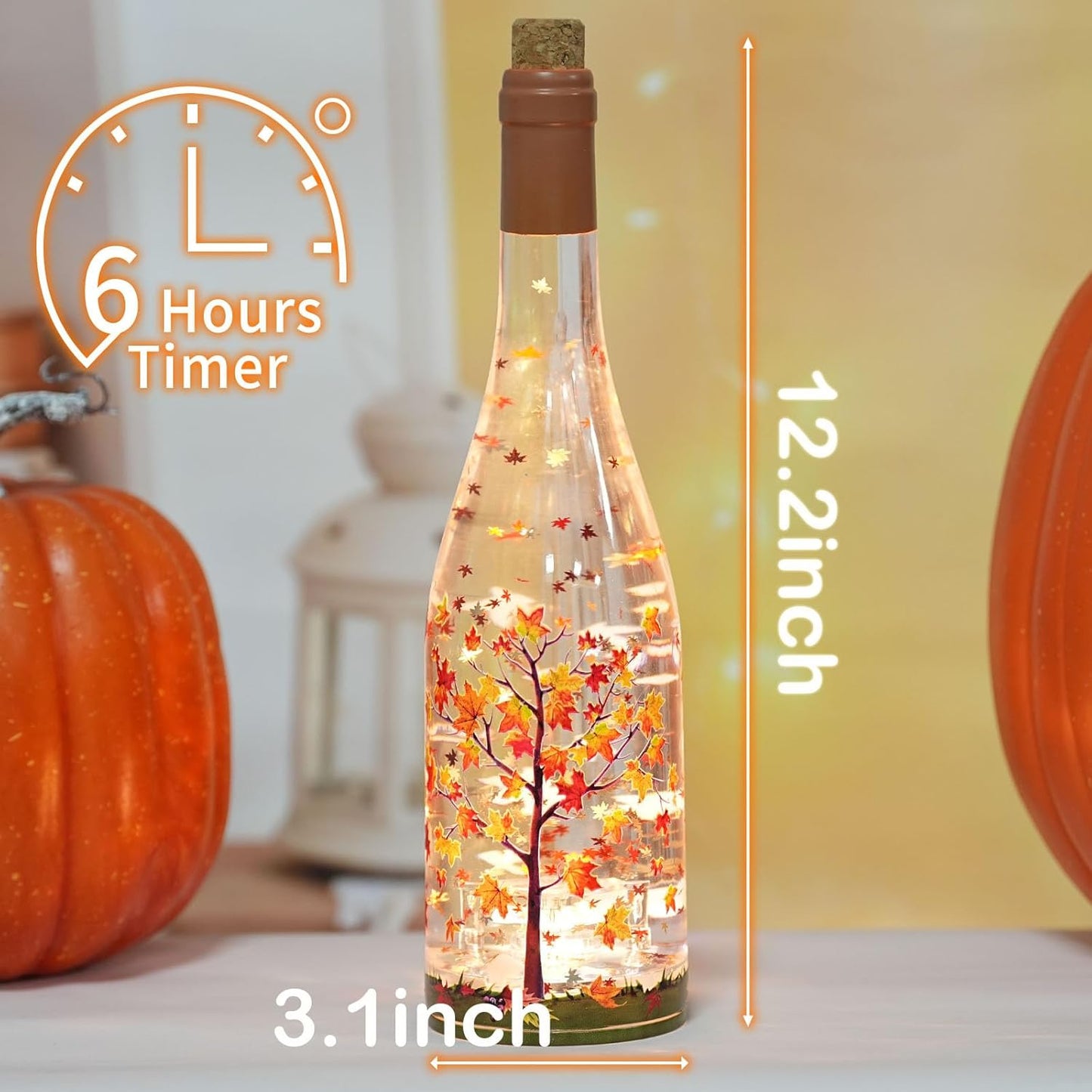 Fall Decorations for Home Maple Glitter Snow Globe Lantern with 6H Timer, Battery Operated Autumn Thanksgiving Gift