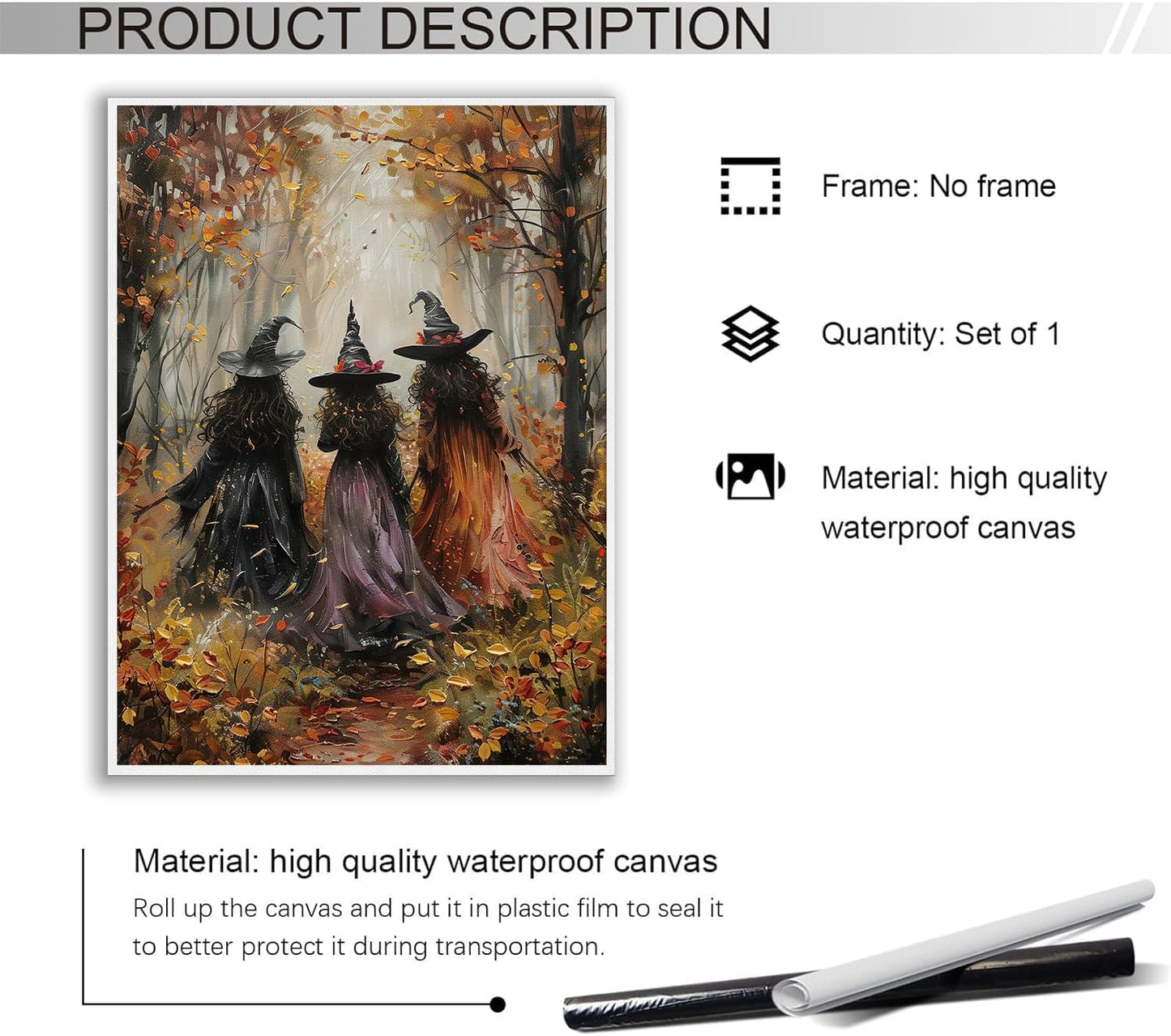 Generic Vintage Three Witches In The Forest Painting Witch Print Witchy Canvas Print Halloween Wall Art Halloween Decor Witch Poster Dark Academia Gothic Room Decor for Dorm Bedroom 16x24in Unframed