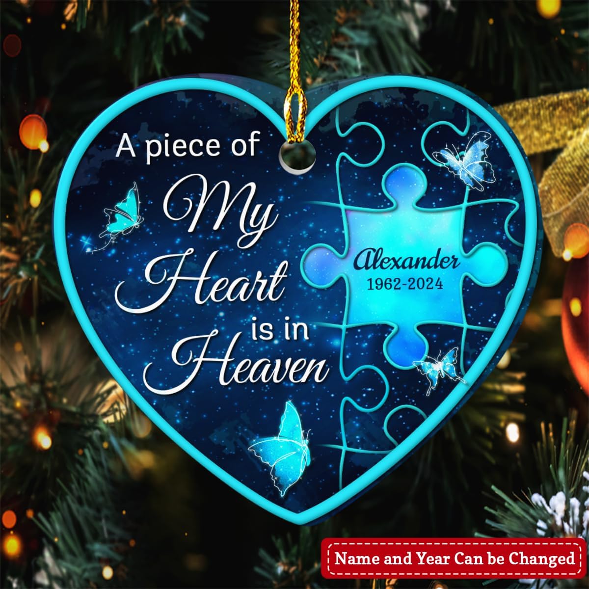 Personalized Memorial Ornaments A Piece of My Heart is in Heaven Ceramic Christmas Ornament in Loving Memory Sympathy Remembrance Keepsake Lost Loved One Gifts Xmas Tree Decorations
