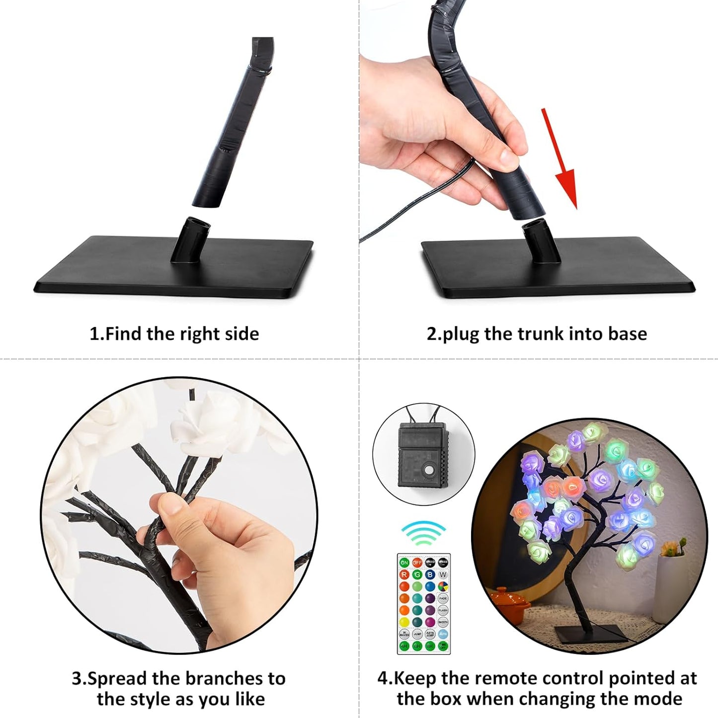 18 Colors Rose Tree Lamp - Multicolor LED Rose Flower Night Light Pink Flower Lamp Rose Lamp Tabletop Bonsai Tree for Wedding Valentine's Day Decorations Wedding Girls Party Bedroom