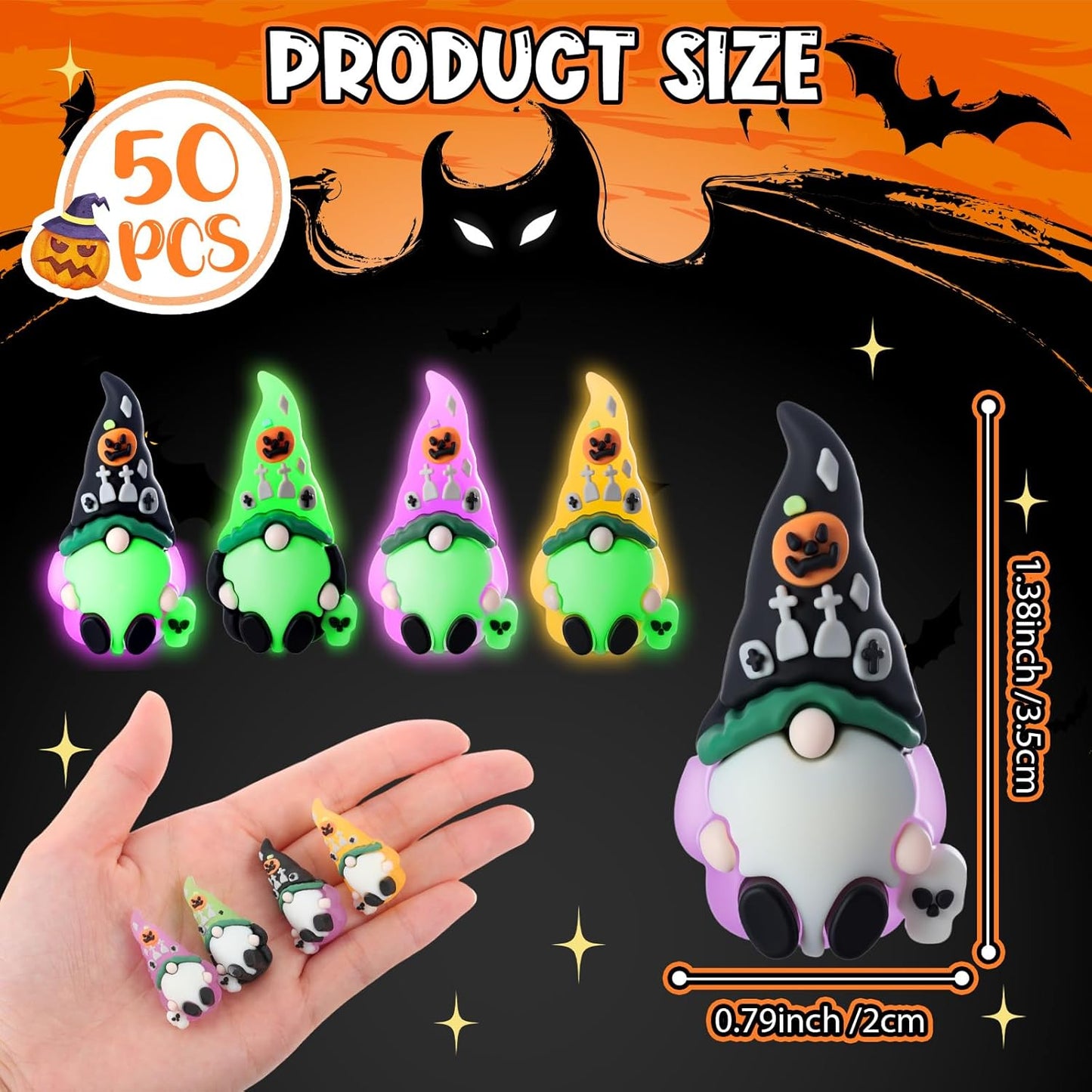 Wesiti 50 Pcs Luminous Halloween Mini Gnomes Figurines Bulk Glow in Dark Miniature Ornaments Hide and Seek Tiny Gnomes Figures Statue Halloween Party Favor Bag Fillers Garden Dollhouse Decor Gifts
