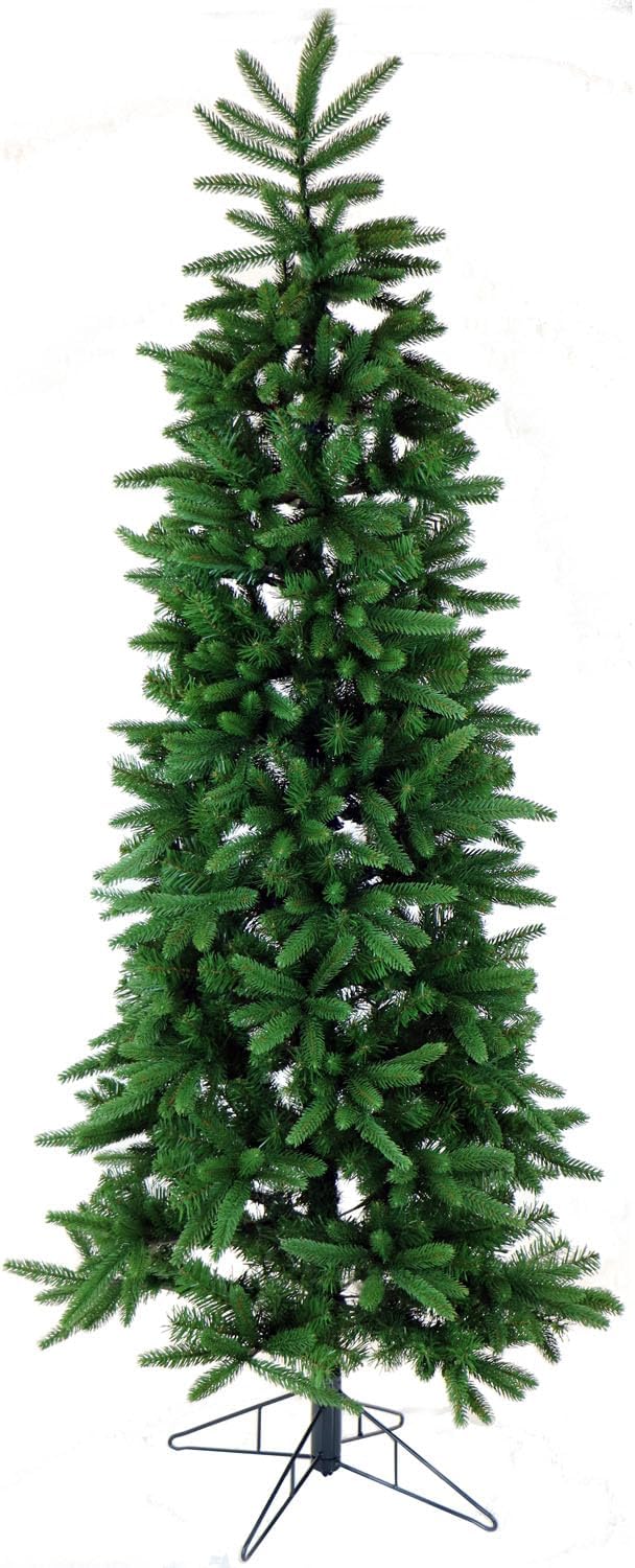 Fraser Hill Farm 9-Feet Unlit Carmel Pine Slim Green Artificial Christmas Tree, Realistic Foliage, Foldable for Easy Storage, Stand Included, Holiday Decor for Home, Office
