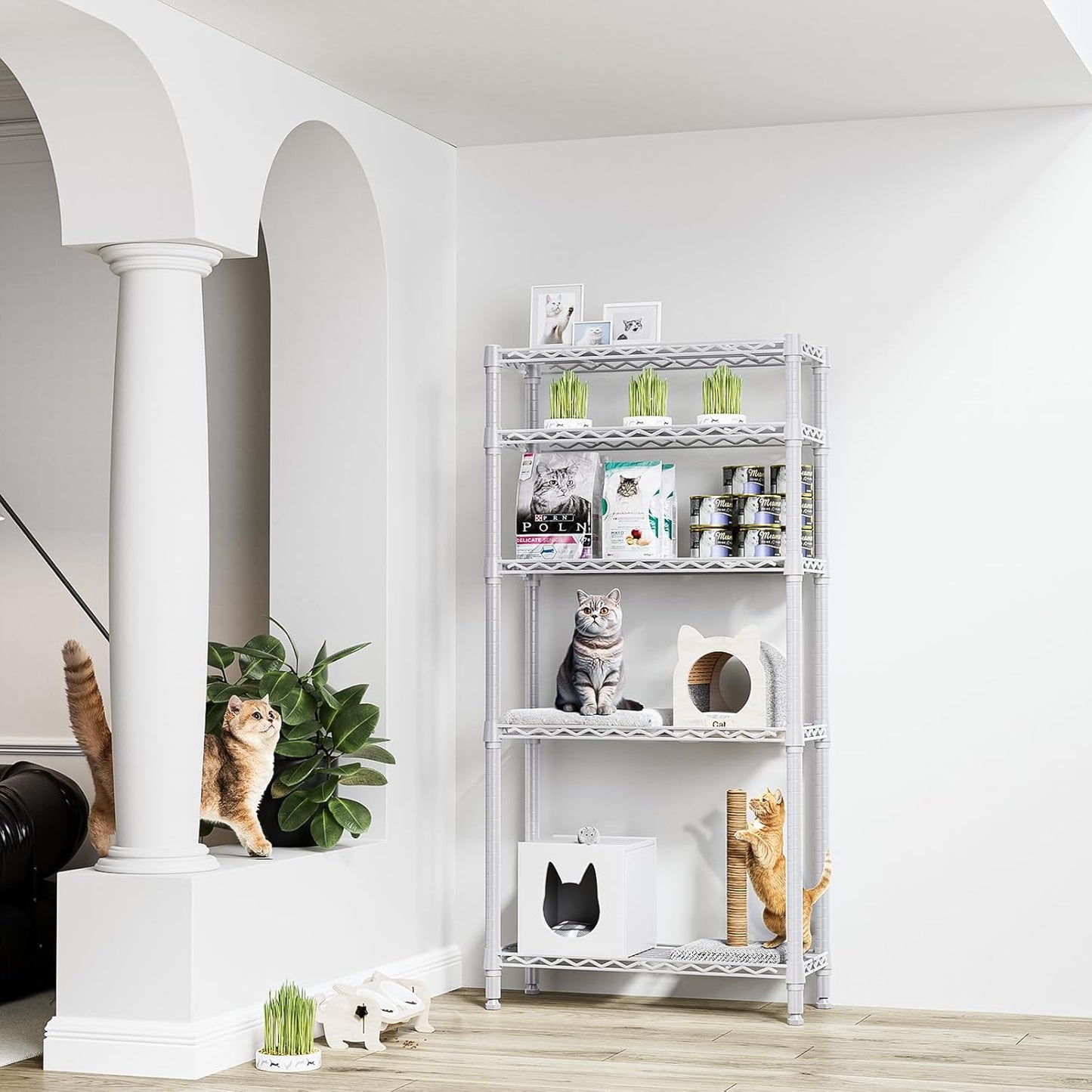 1250 lbs 5 Tier Shelf Metal Storage Shelves Wire Rack Closet Organizers for Garage Kitchen Bathroom Laundry White 11.8" D x 29.5" W x 59.5" H