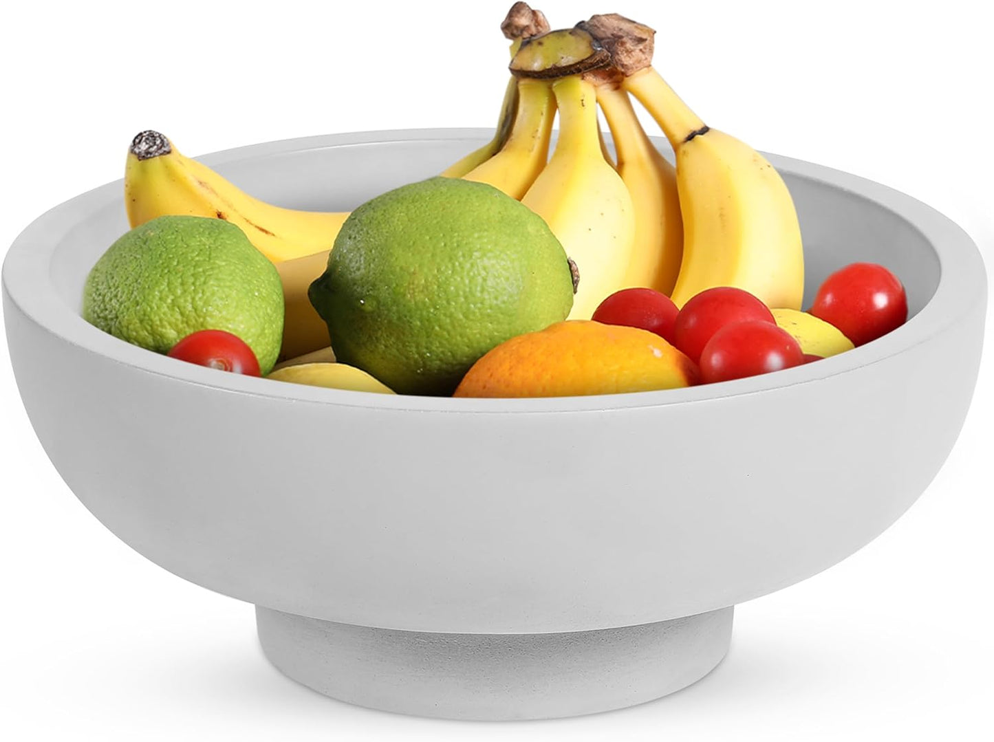 Concrete Fruit Bowl - 10.5” Diameter & 4.25” Height - Modern Key Bowl for Entryway Table - Decorative Pedestal Centerpiece - Grey