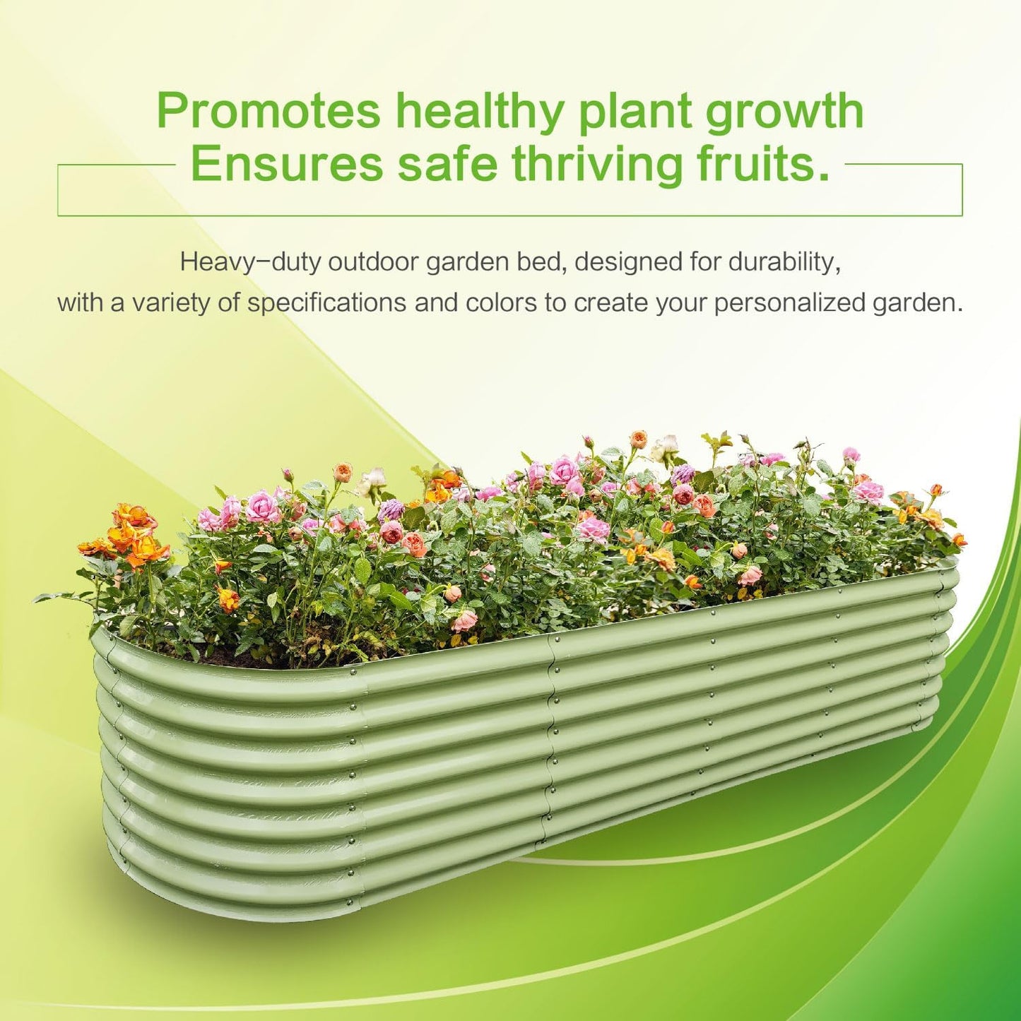 Gardmax Galvanized Raised Garden Bed, Lightweight Planter Boxes Outdoor with Easy Assembly, Large Garden Bed for Vegetables, Fruits, Flower Light Green 8x2x1.8FT