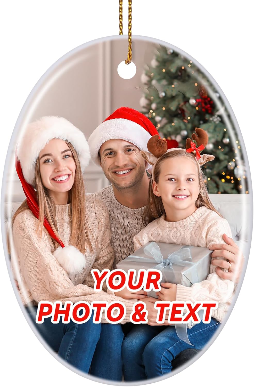 Personalized Christmas Ornaments 2025, Double-Side Custom Christmas Ornament, Oval Ceramic Photo Ornament Christmas Tree Decorations for Kids, Mom, Dad, Family, Loved One