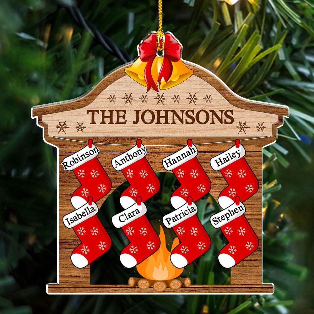 Stocking Personalized Family Christmas Acrylic Ornament 2025-3D Inflated Effect Custom Name Hanging Stock up to 10 Members, First Xmas as A Family Ornament Gifts