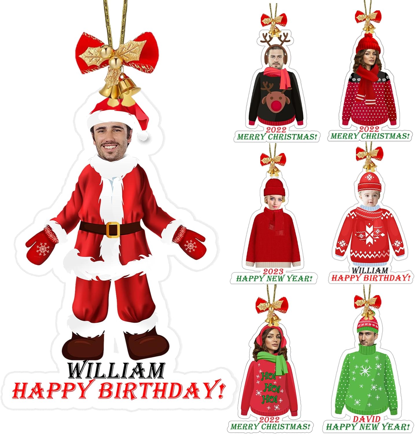 Personalized Christmas Ornament 2025 with Your Photo, Custom Face Ornament 2D Photo Acrylic for Xmas Tree Decoration Holiday Family Car Decor Gifts