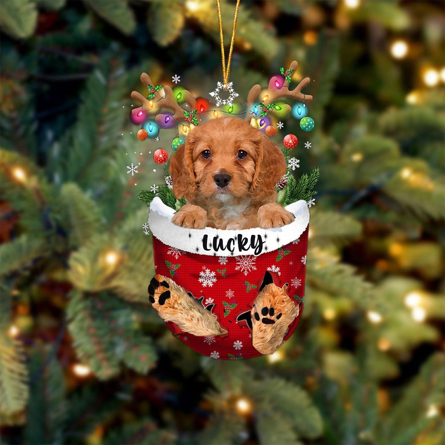 Cavapoo 2 Dog Christmas Ornament, Cavapoo 2 in Snow Pocket Christmas Tree Ornament, Dog Lovers Gift Idea Xmas Decor, Christmas Decorations for Tree, Christmas Ornament Gift for Dog Lovers