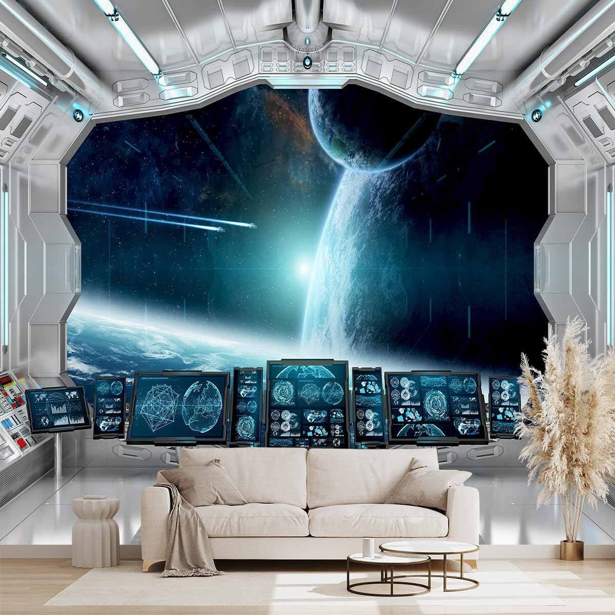 Galaxy Spaceship Bathroom wallpeper Living Room Bedroom Ceiling Wall Mural - 137"x96" (Not Peel and Stick)