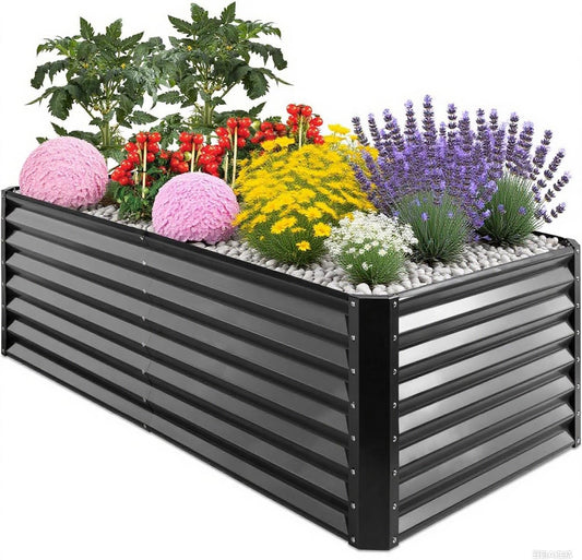 GARDMAX 6x3x1FT Raised Garden Bed Kit, Metal Planter Boxes Outdoor with Easy Assembly, Large Garden Bed for Vegetables, Fruits, Flower, Herbs Rectangle Dark Grey
