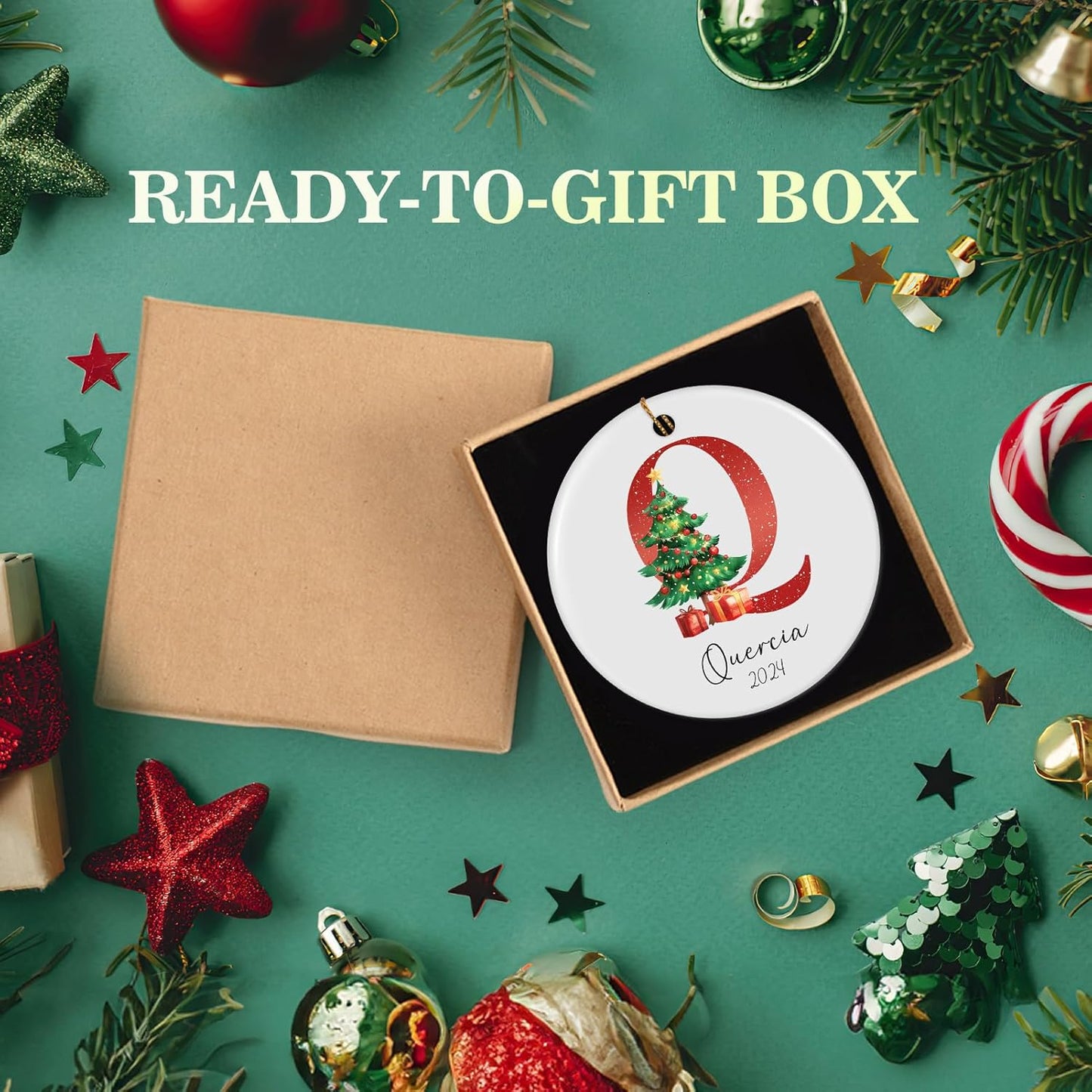 Personalized Christmas Ornaments 2025 Ceramic Custom Name Date Initial A-Z Monogram Christmas Ornament Personalized Ornament Christmas Xmas Tree Decorations for Kids Couples Family Friends