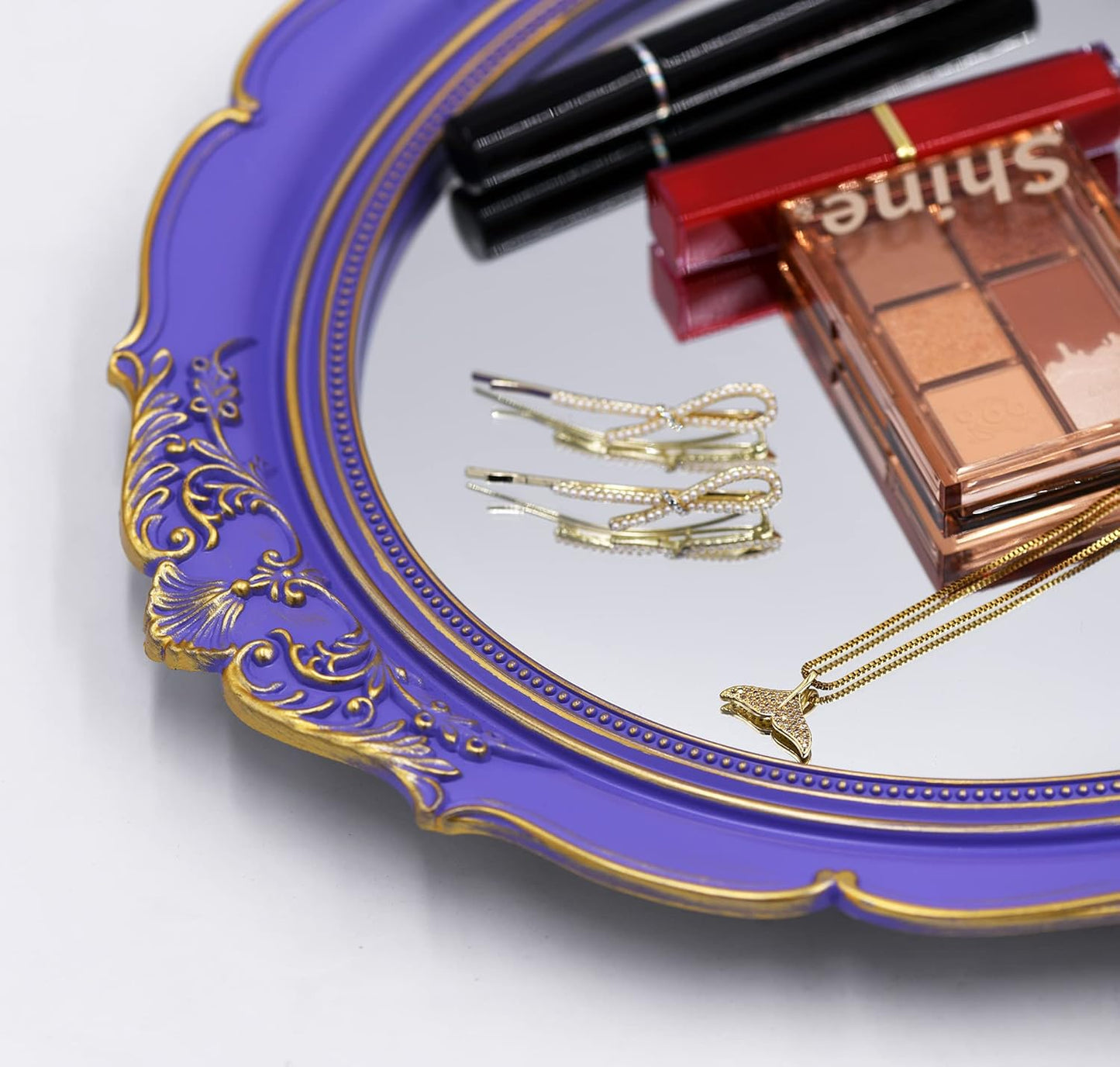 14.8 x 13.1 inch Oval Wall Mirror Vintage Style (Purple)