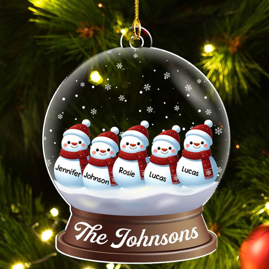 Personalized Family Christmas Acrylic Ornament 2024 - Custom Name Snowman Family Members up to 10 People, Snow Globe Ornament Gifts for Family Tree Decoration (A03, 3 Names)