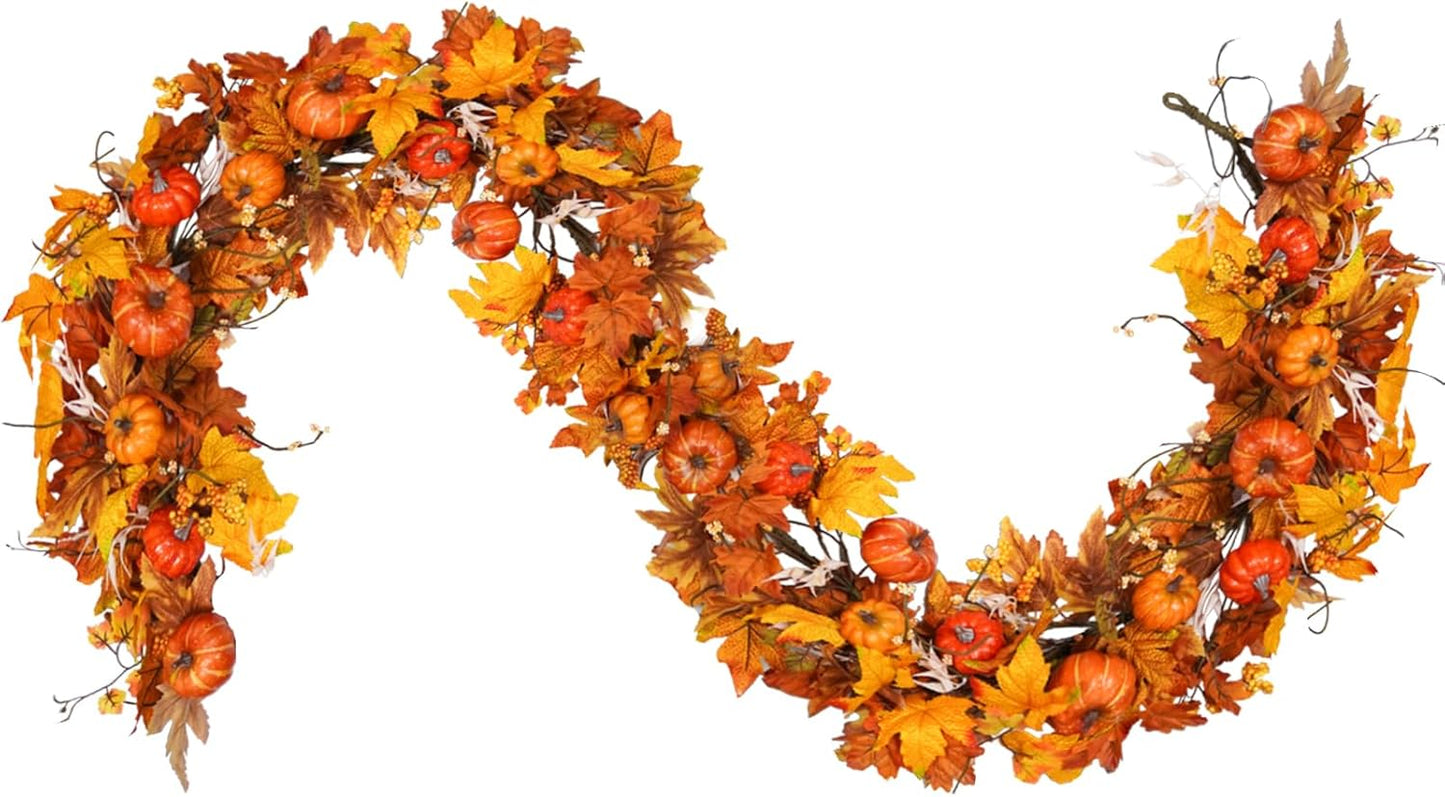 Uieke 28 Inch Fall Wreath for Front Door Outside Large Artificial Autumn Wreath with Orange Red Pumpkins Maple Leaves Berries Fall Decoration for Home Farmhouse Door Wreath for Harvest Thanksgiving