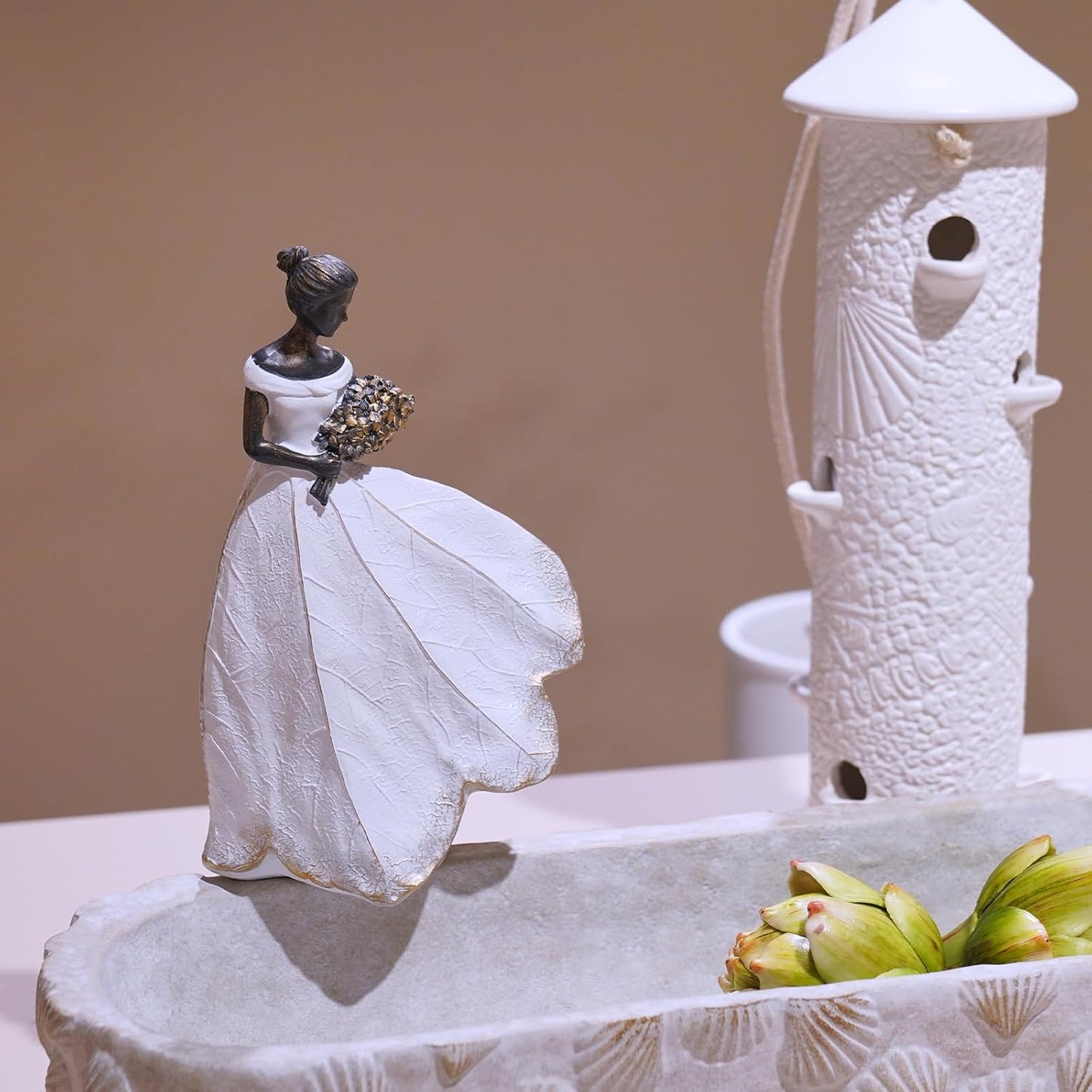 Guichifun Fairy Statue Collection Home Decoration - White Leaf Angel Girls Resin Home Decor for Outside or Inside Rustic Garden Grave Decorations for Cemetery Figurines Gift 5 x 3 x 7.5 Inch