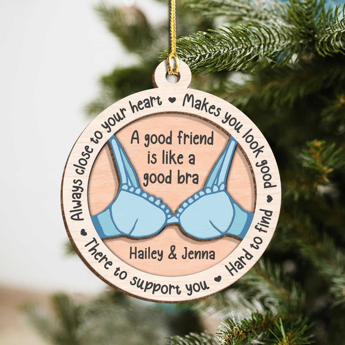 Personalized Best Friends Christmas Tree Ornament - 2 Layered Wooden Design, Custom Keepsake for Friends
