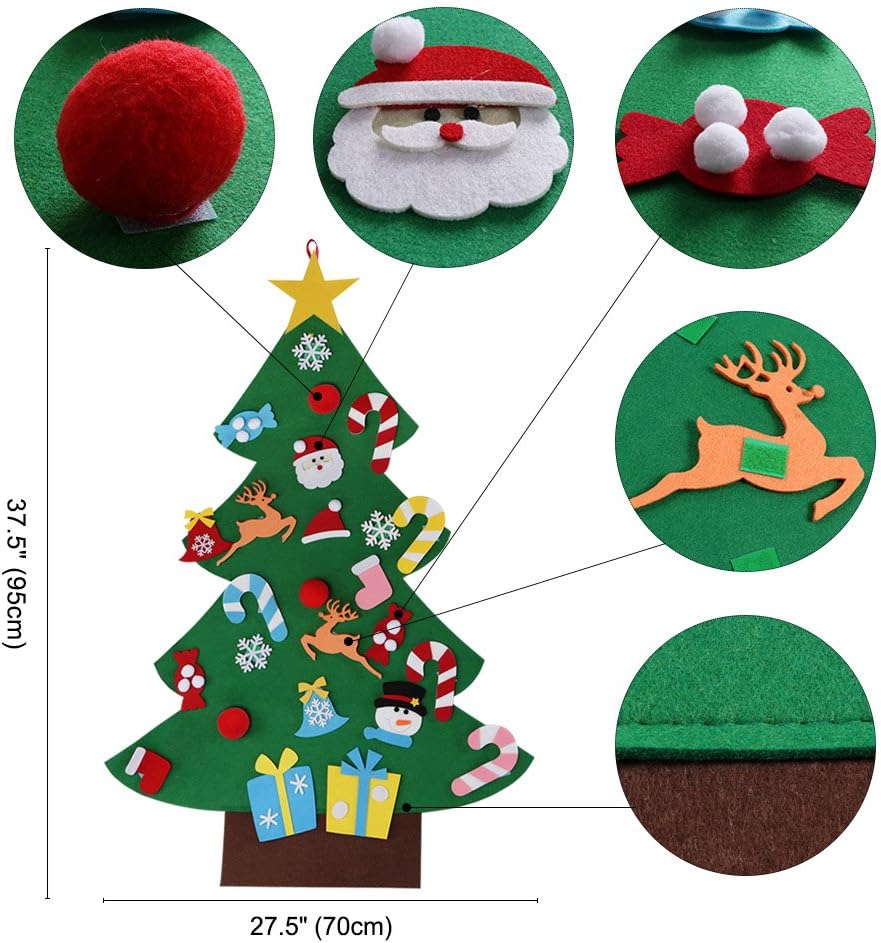 AerWo DIY Felt Christmas Tree Set + 26pcs Detachable Ornaments, Kids Wall Hanging Xmas Gifts for Christmas Decorations