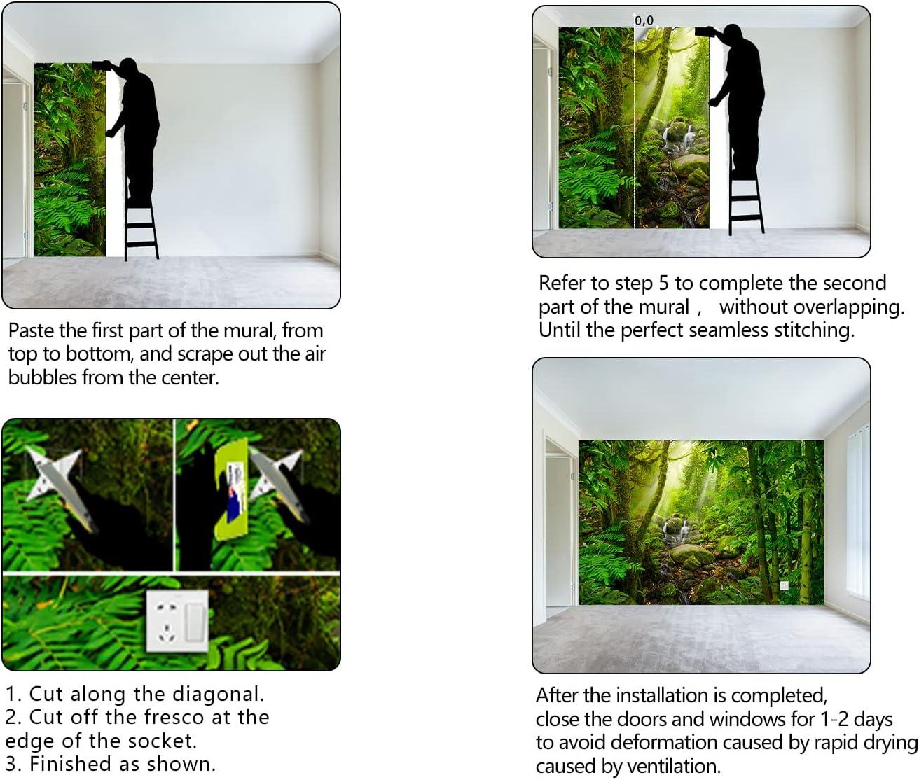 Green Forest Tropical Rainforest wallpeper Living Room Bedroom Nature Jungle Landscape Office Woodland Scenery Tree Wall Mural - 137"x96"（Not Peel and Stick）