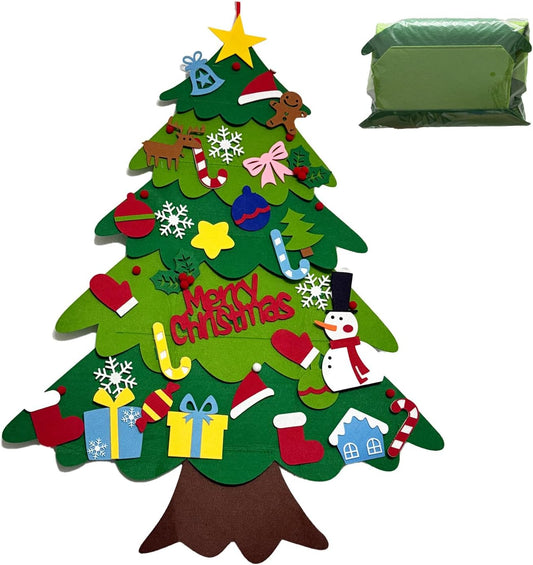 Felt Christmas Tree Set with 32pcs Ornaments, 3.2 feet Wall Hanging DIY Christmas Tree for Kids,Activities