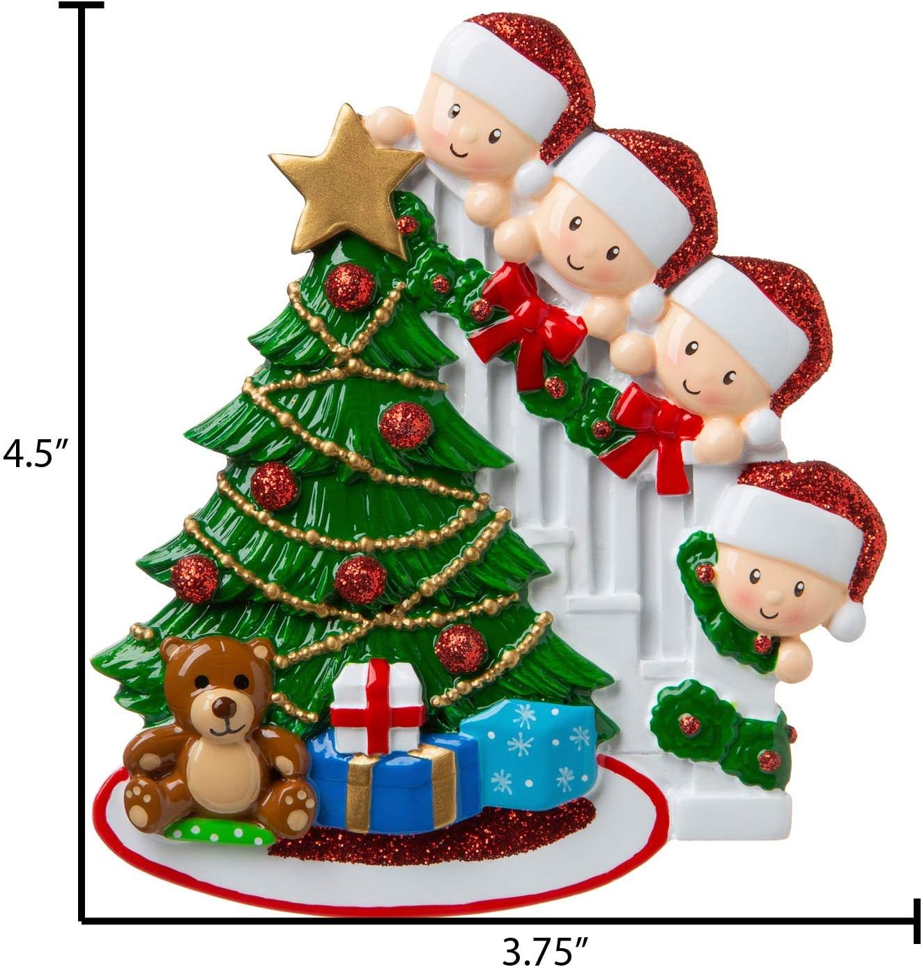 3D Peeking Family of 4 Ornament 2025 Personalized Family Christmas Ornaments 2025 | Staircase Personalized Tree Ornaments for Grandchildren, Siblings & Grandkids Xmas Tree with Gift of Four Ornament
