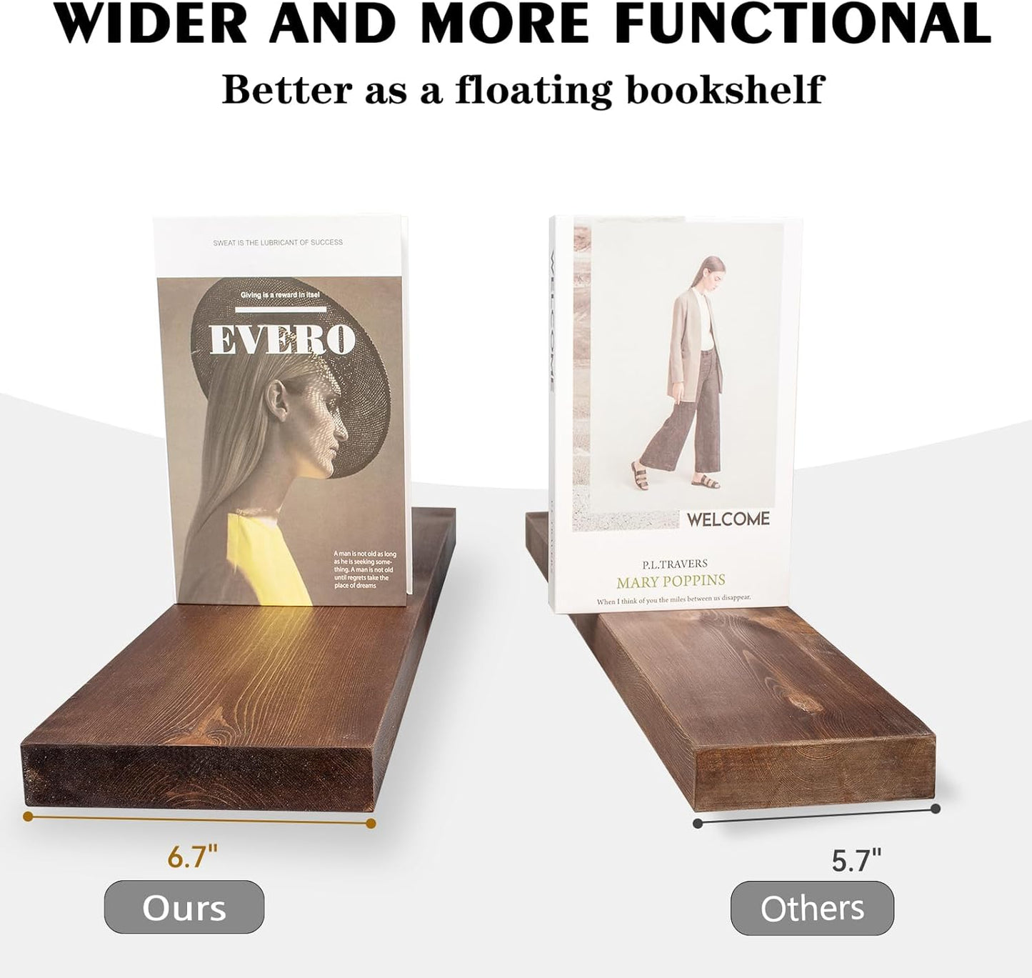 BGMG Wood Floating Shelves for Wall 36 inch Set of 2,Rustic Wooden Wall Mount Shelves for Bathroom Living Room Bedroom Kitchen Farmhouse -36x 6.7 x1.25 inch- Walnut Color