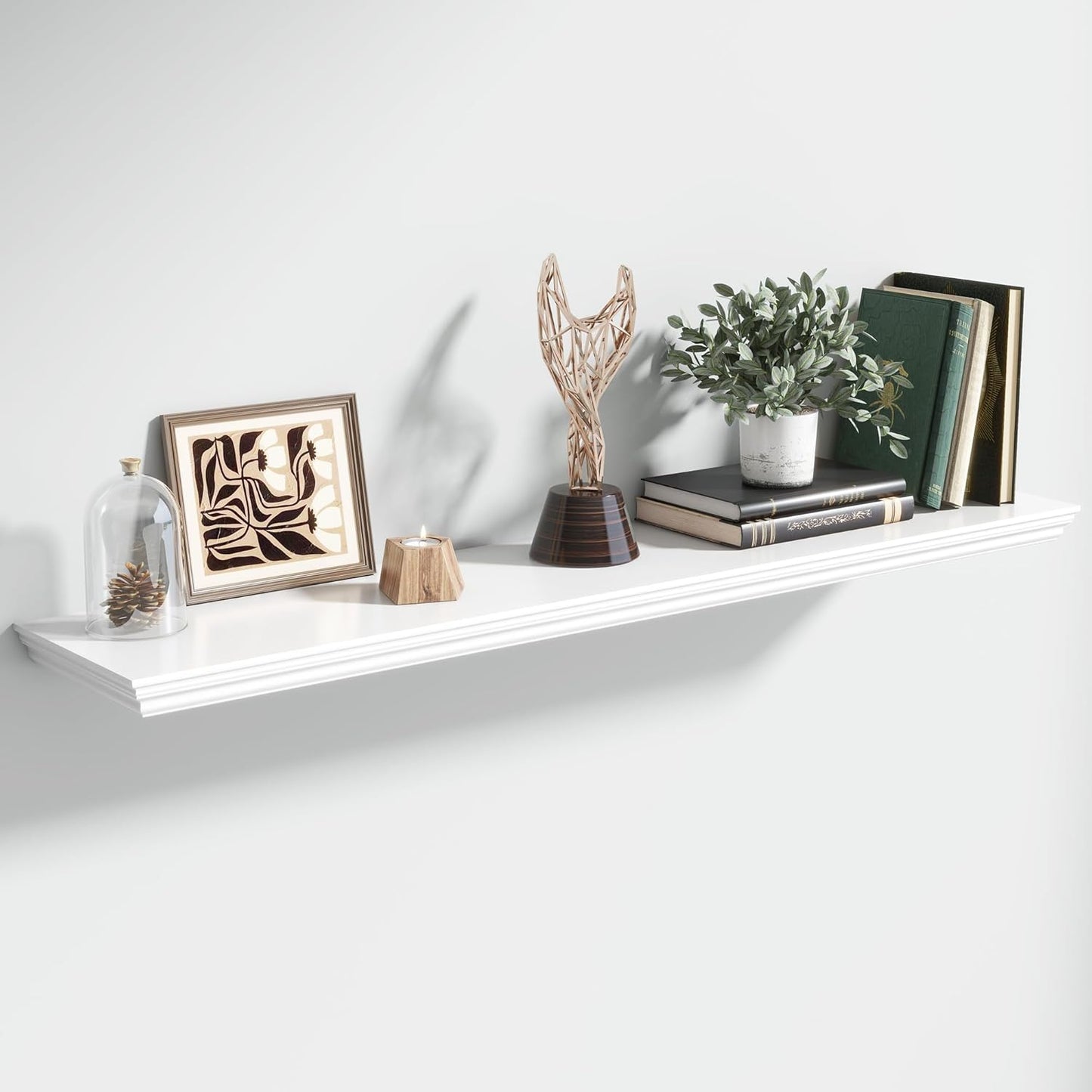 Floating Shelves for Wall, 48 Inch Long Wall Mounted White Hanging Shelf for Kitchen, Living Room, Office, Bedroom, Bathroom, Retro Vintage Wood Bookshelf for House Decor